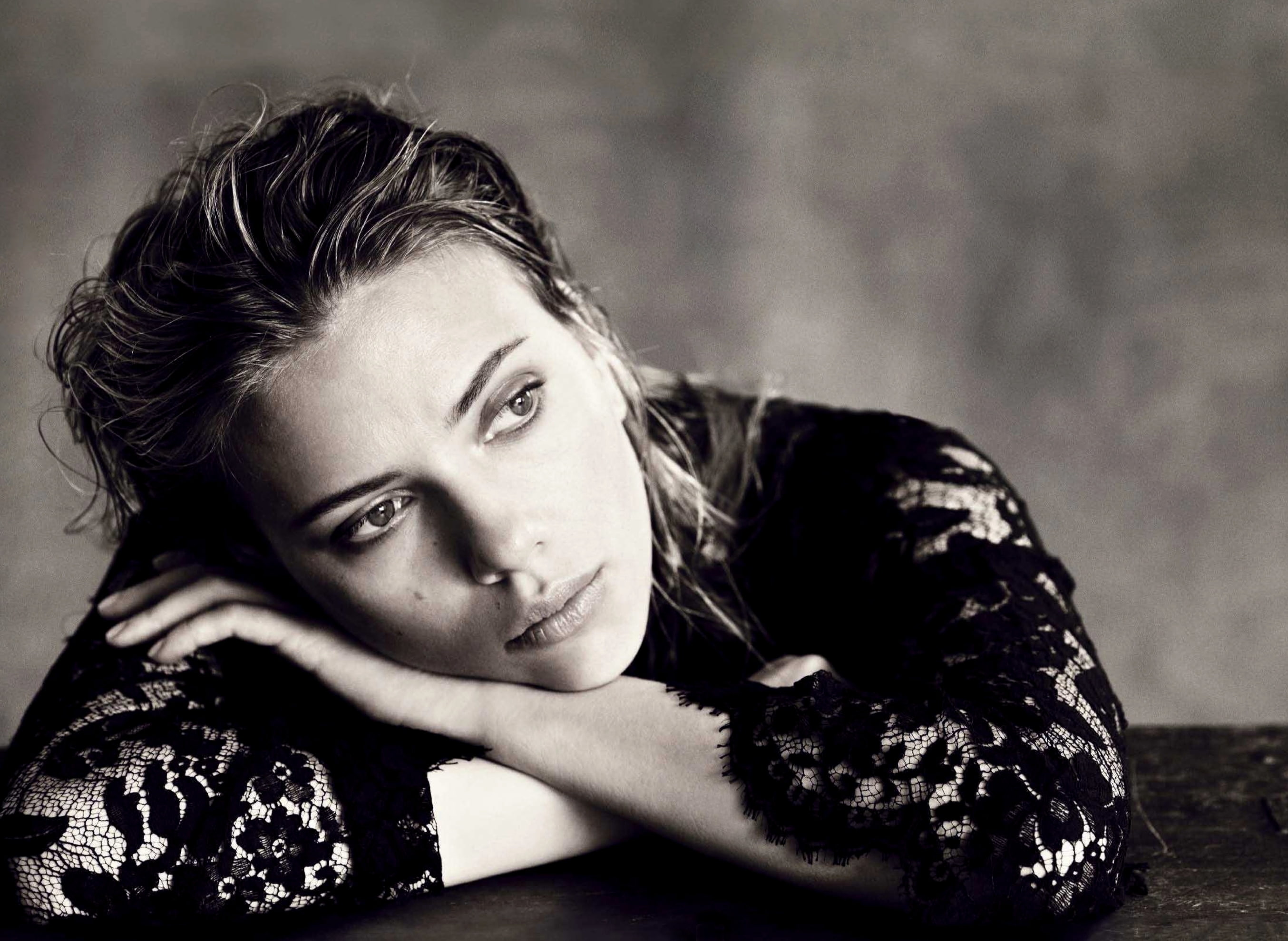 Scarlett Johansson, dress, black, 2K, actress, look, girl, HD Wallpaper