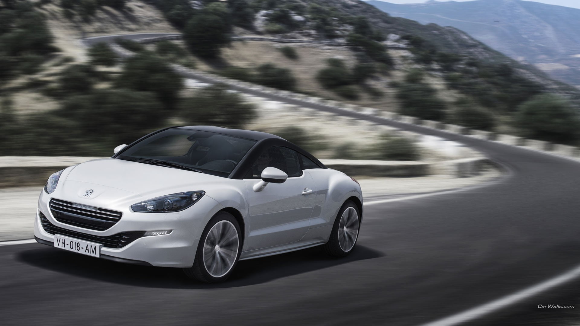 road trip, Peugeot, city, focus on foreground, motion, blurred motion, car, 1080P, mountain, mode of transportation, reflection, white, vehicle, day, wheel, HD Wallpaper