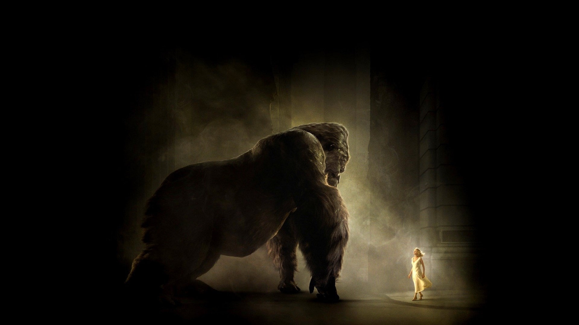 adult, standing, mystery, copy space, fear, one animal, full length, side view, ape, domestic, king kong 2005, people, dark, domestic animals, indoors, HD Wallpaper
