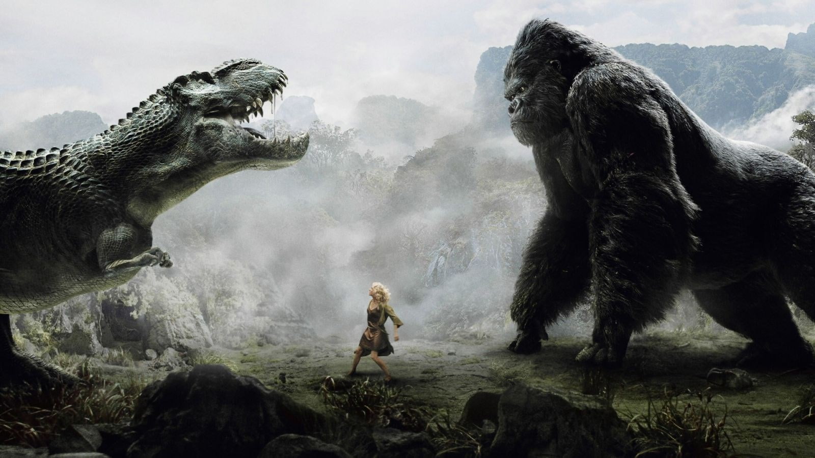 vertebrate, sky, solid, rock, mountain, people, outdoors, 720P, king kong 2005, representation, full length, day, animals in the wild, group of animals, HD Wallpaper