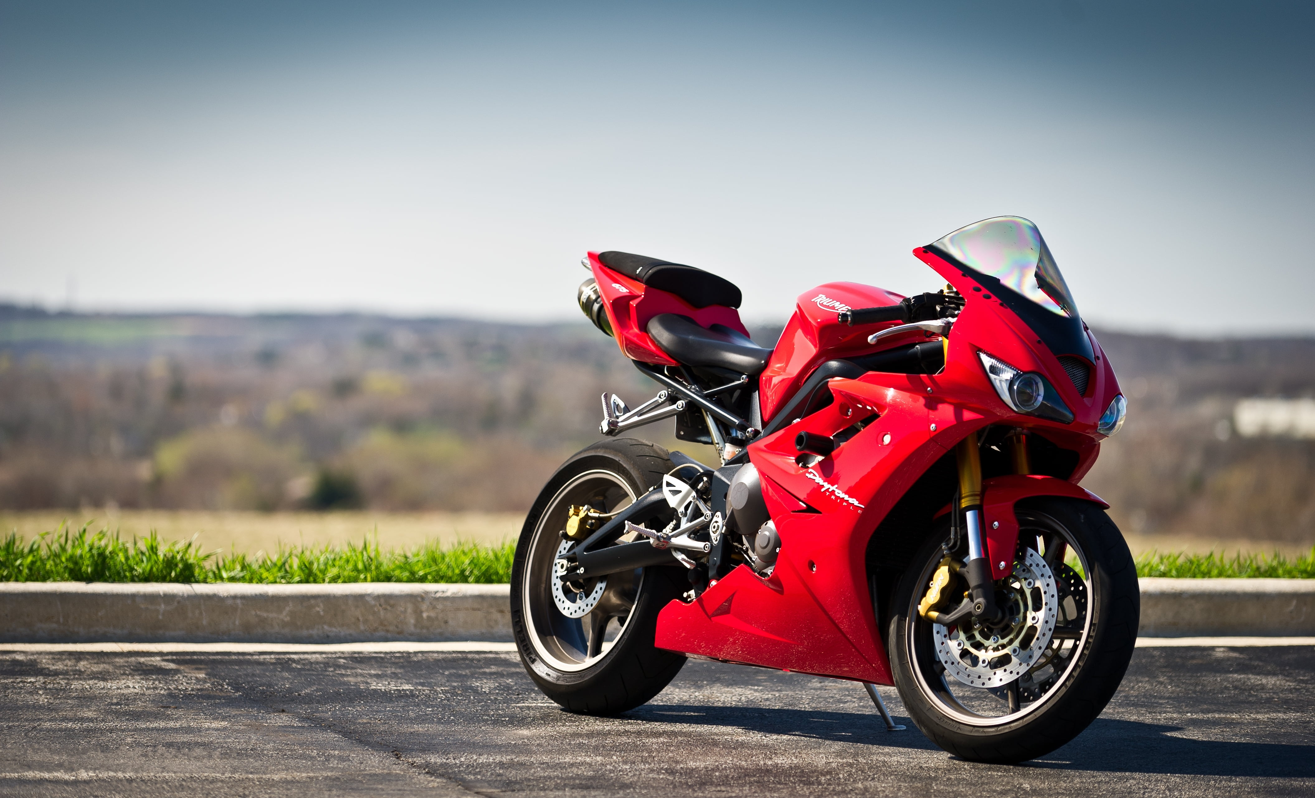 travel, focus on foreground, outdoors, day, speed, mode of transportation, wheel, bike, red, sky, driving, crash helmet, chrome, Dayton, sports, nature, HD Wallpaper