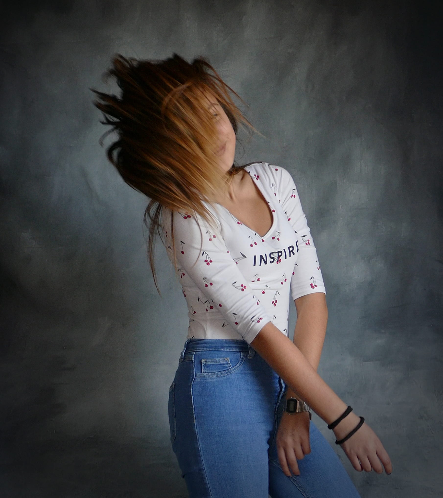 hairstyle, inspire, adult, woman, standing, three quarter length, face, portrait, women, depression - sadness, hair in face, teenager, indoors, casual clothing, Phone HD Wallpaper