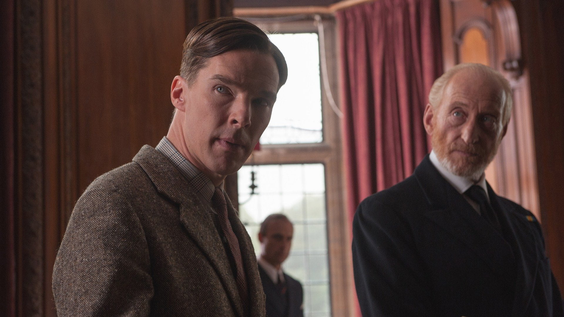 mature adult, men, beard, 1080P, two people, focus on foreground, looking at camera, headshot, portrait, adult, males, indoors, Benedict Cumberbatch, emotion, HD Wallpaper