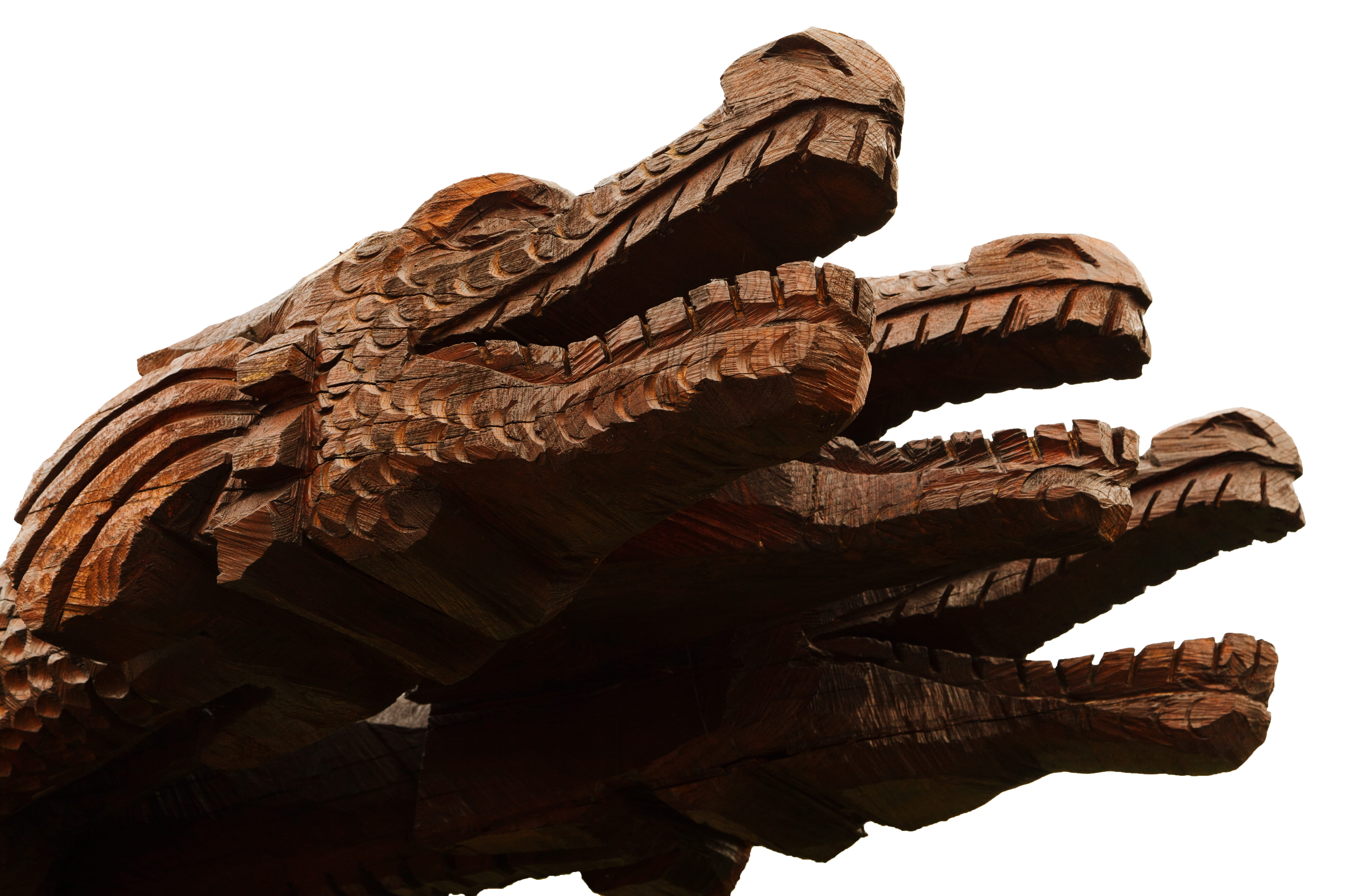 dragon, wooden, craft, Dragon, the past, fantasy, religion, clear sky, statue, mythology, chocolate, spirituality, 5K, sky, close-up, three, headed, sculpture, HD Wallpaper