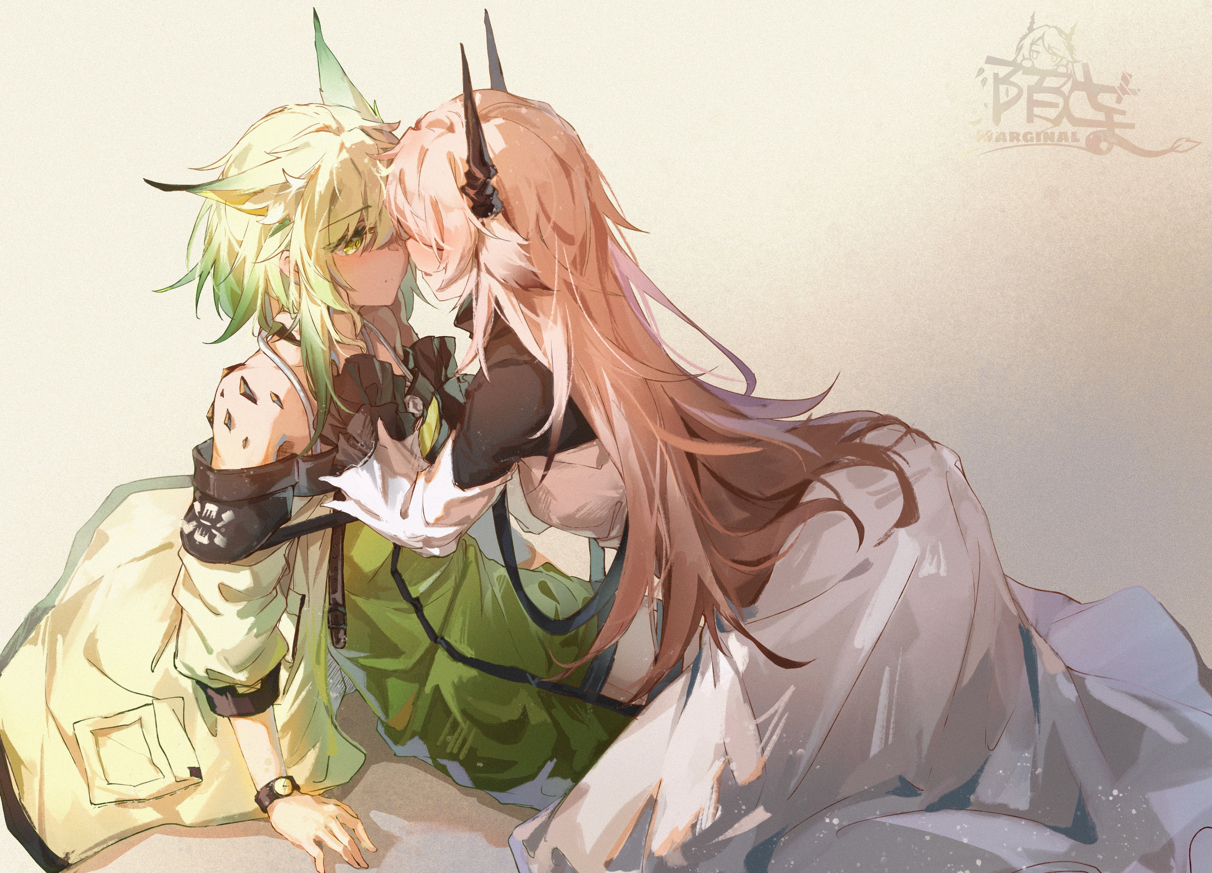 horns, Moyu Marginal, anime, Arknights, 4K, Kaltsit (Arknights), anime girls, yuri, HD Wallpaper