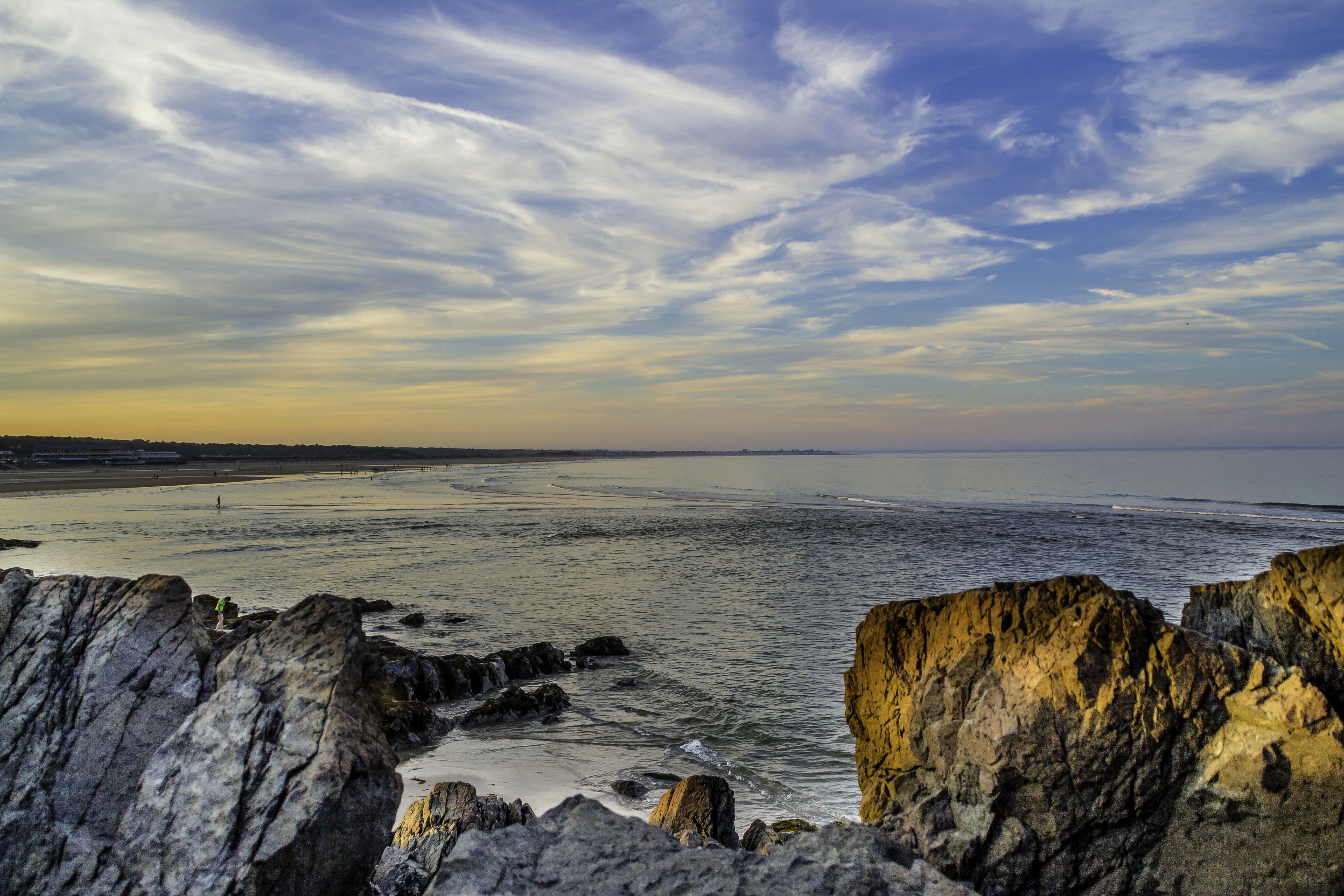beach, Ogunquit, ocean, shadows, sky, Marginal, Wells  beach, boulder, sea, Way, rocks, body of water, Perkins, Cove, canon, body, vacation, gray, Sunset, HD Wallpaper