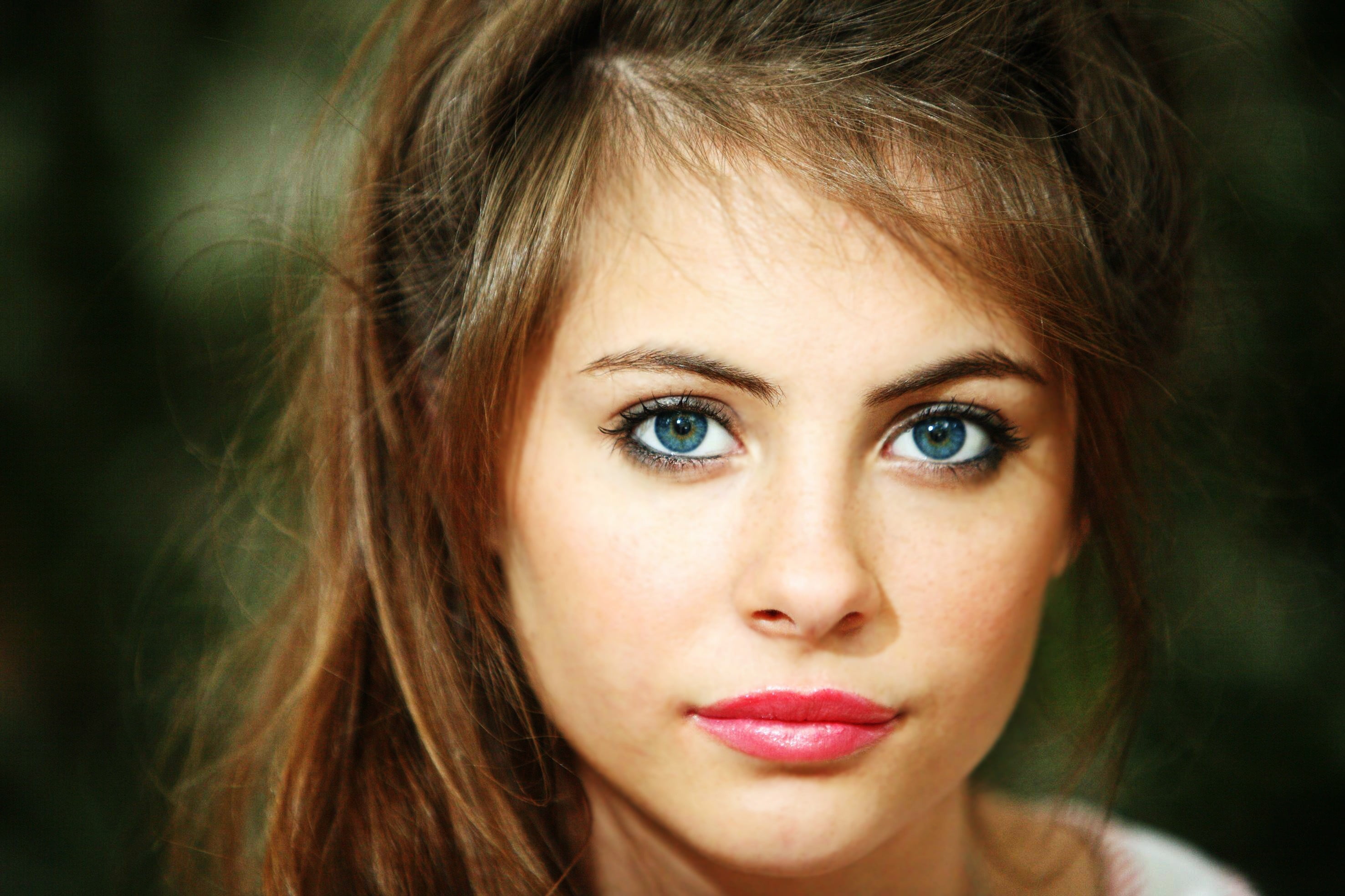 blue eyes, hair, eye, make-up, beauty, headshot, young adult, human lips, looking at camera, human face, human body part, 2K, looking at viewer, eyebrow, HD Wallpaper