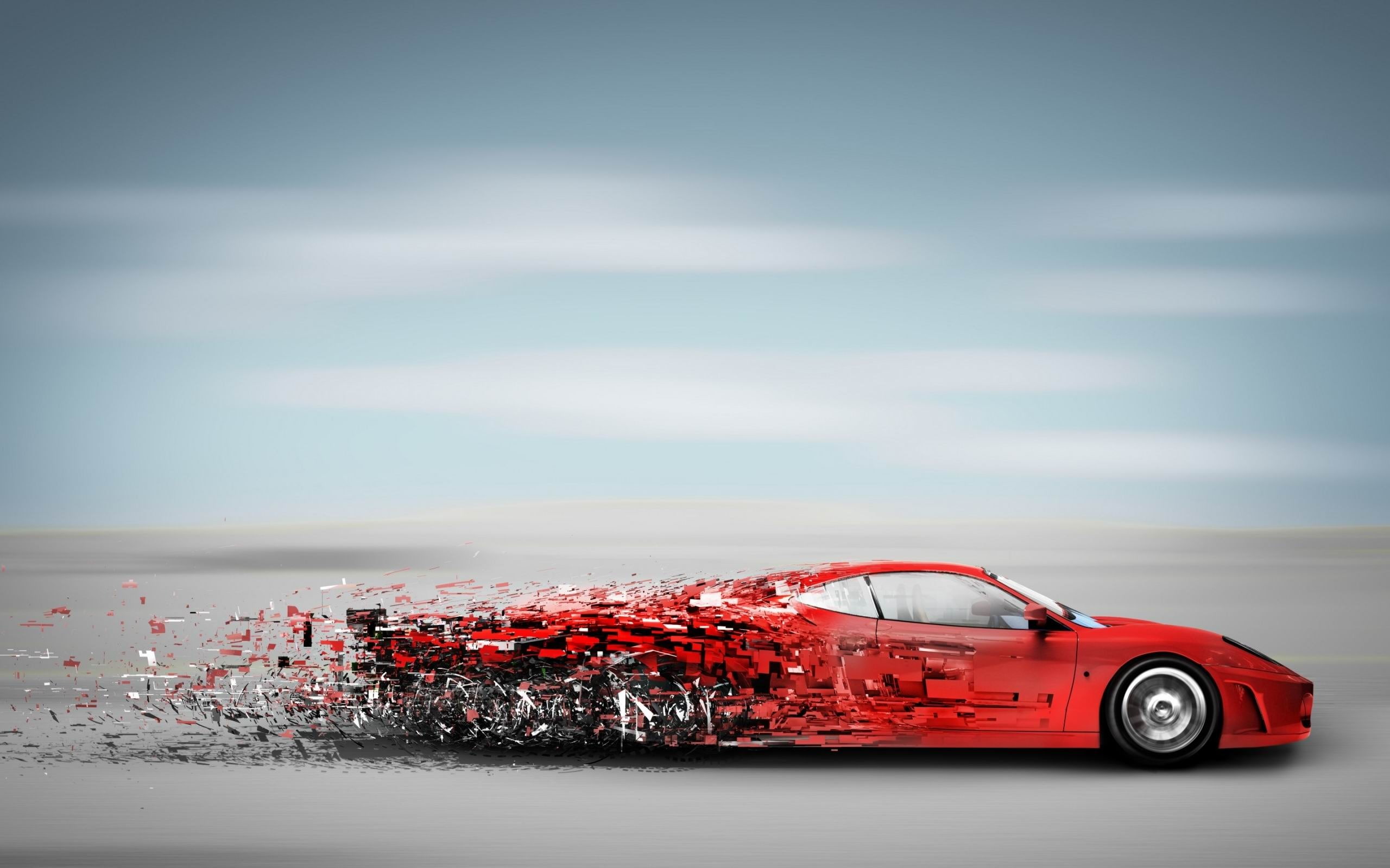 crash, day, coupe, no people, single object, mode of transportation, car, red, beauty in nature, quality, may, motor vehicle, hd, outdoors, horizon, sky, HD Wallpaper