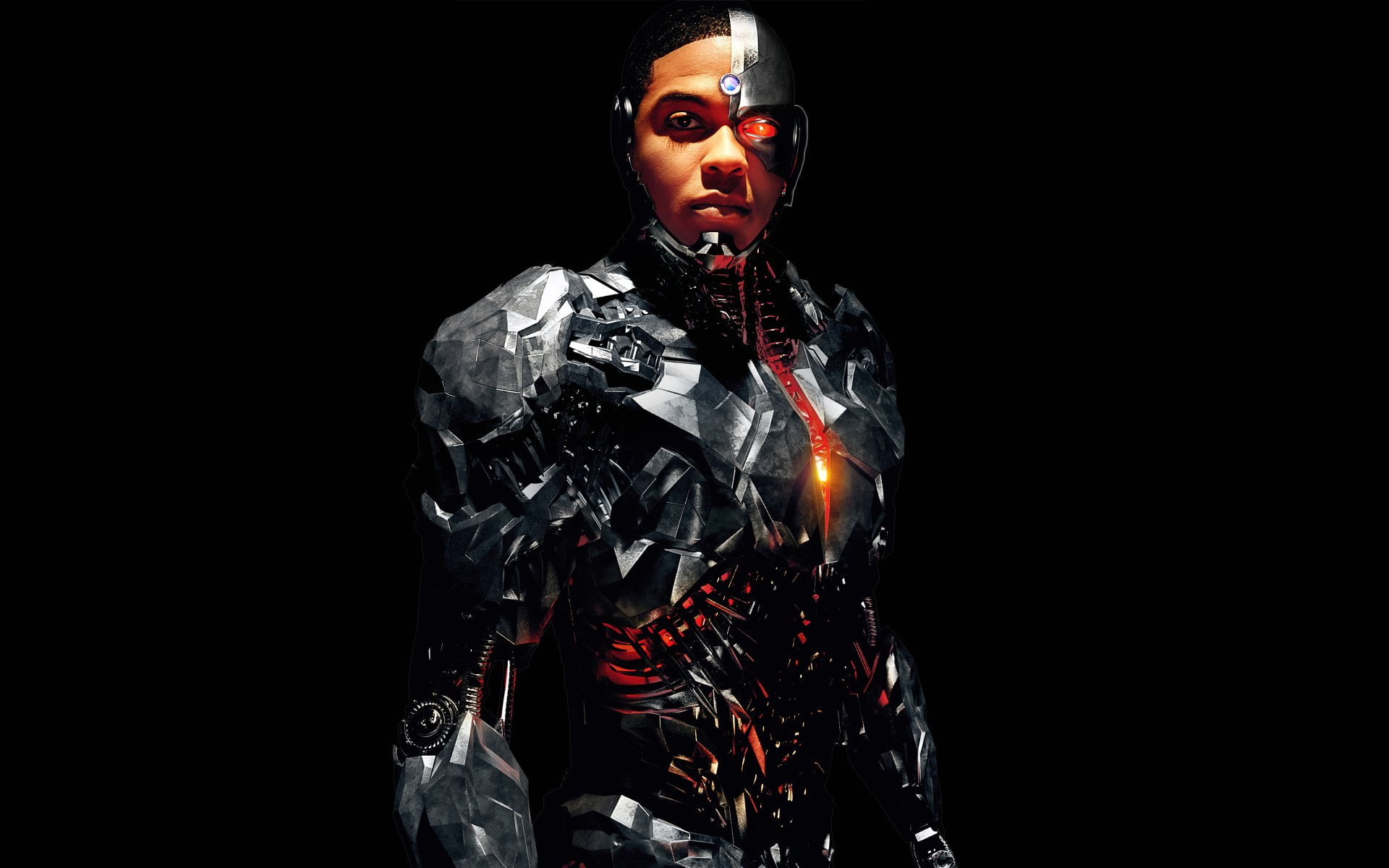 Justice League (2017), copy space, waist up, cut out, looking at camera, Ray Fisher, black background, front view, Movie, indoors, studio shot, young men, HD Wallpaper