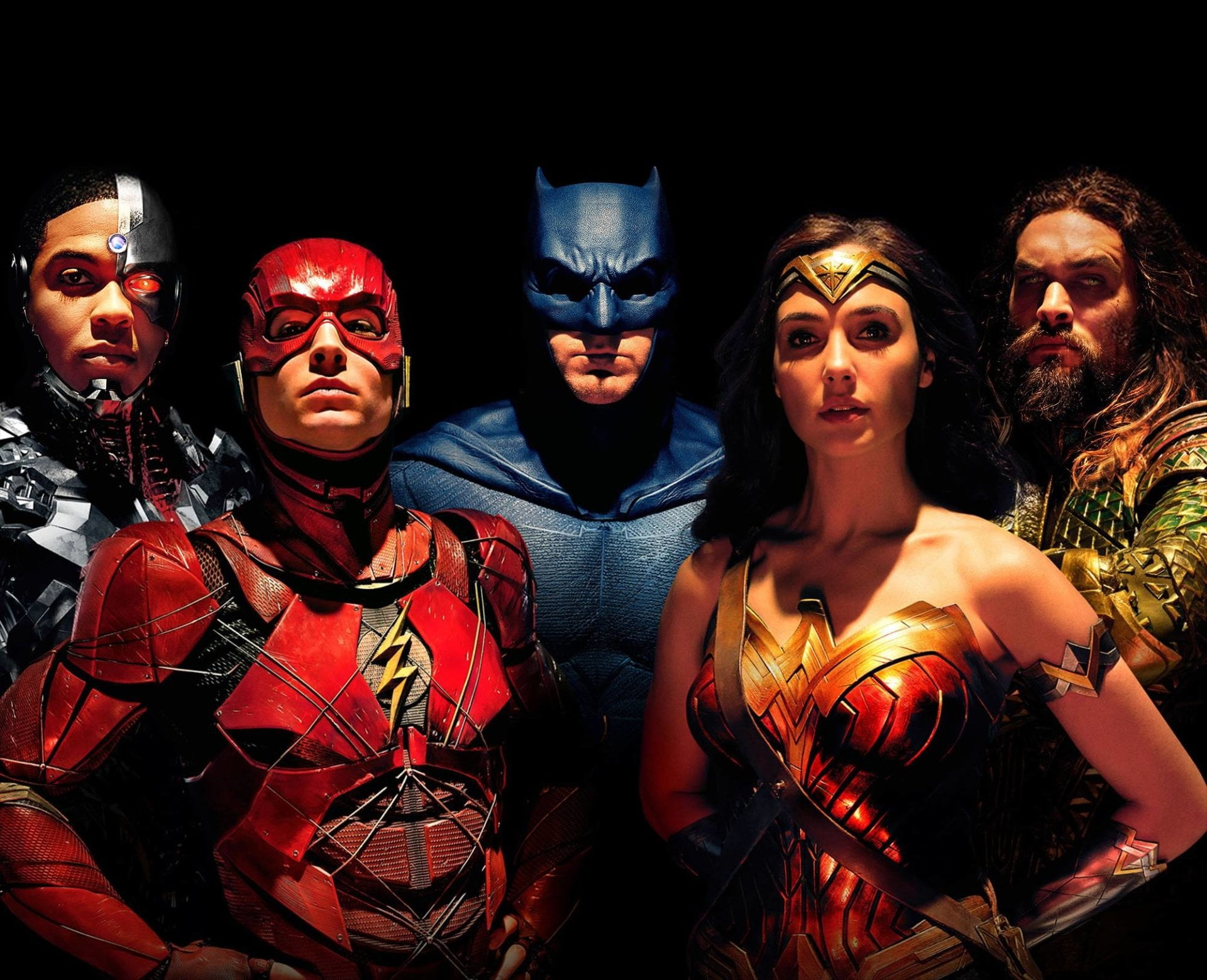 adult, Batman, dc, women, Movie, people, front view, Justice League (2017), Cyborg (DC Comics), disguise, Jason Momoa, Ben Affleck, black background, portrait, HD Wallpaper