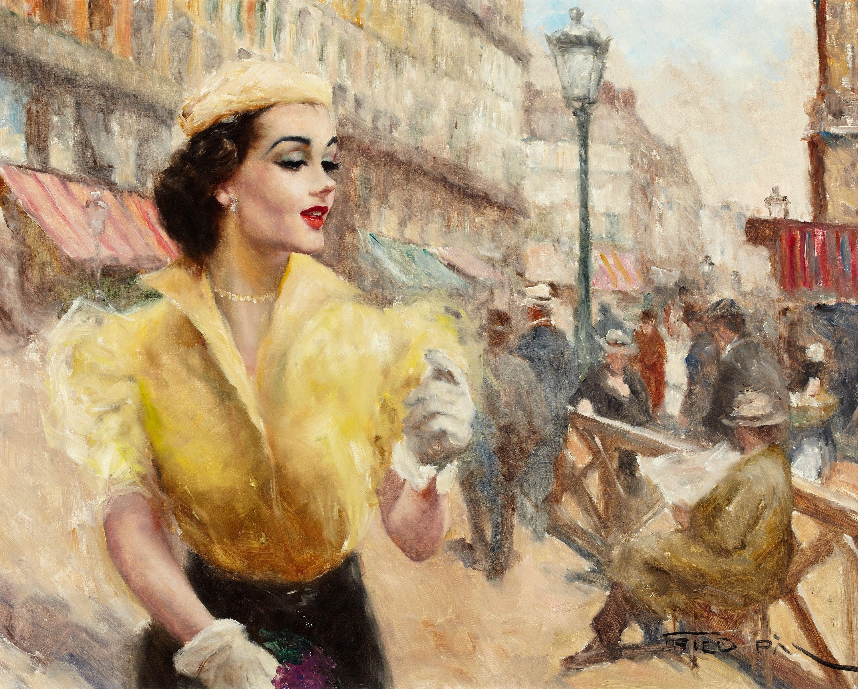 PAL Fried, Nanette-1, Genre painting, on the square, 2K, lamppost, HD Wallpaper