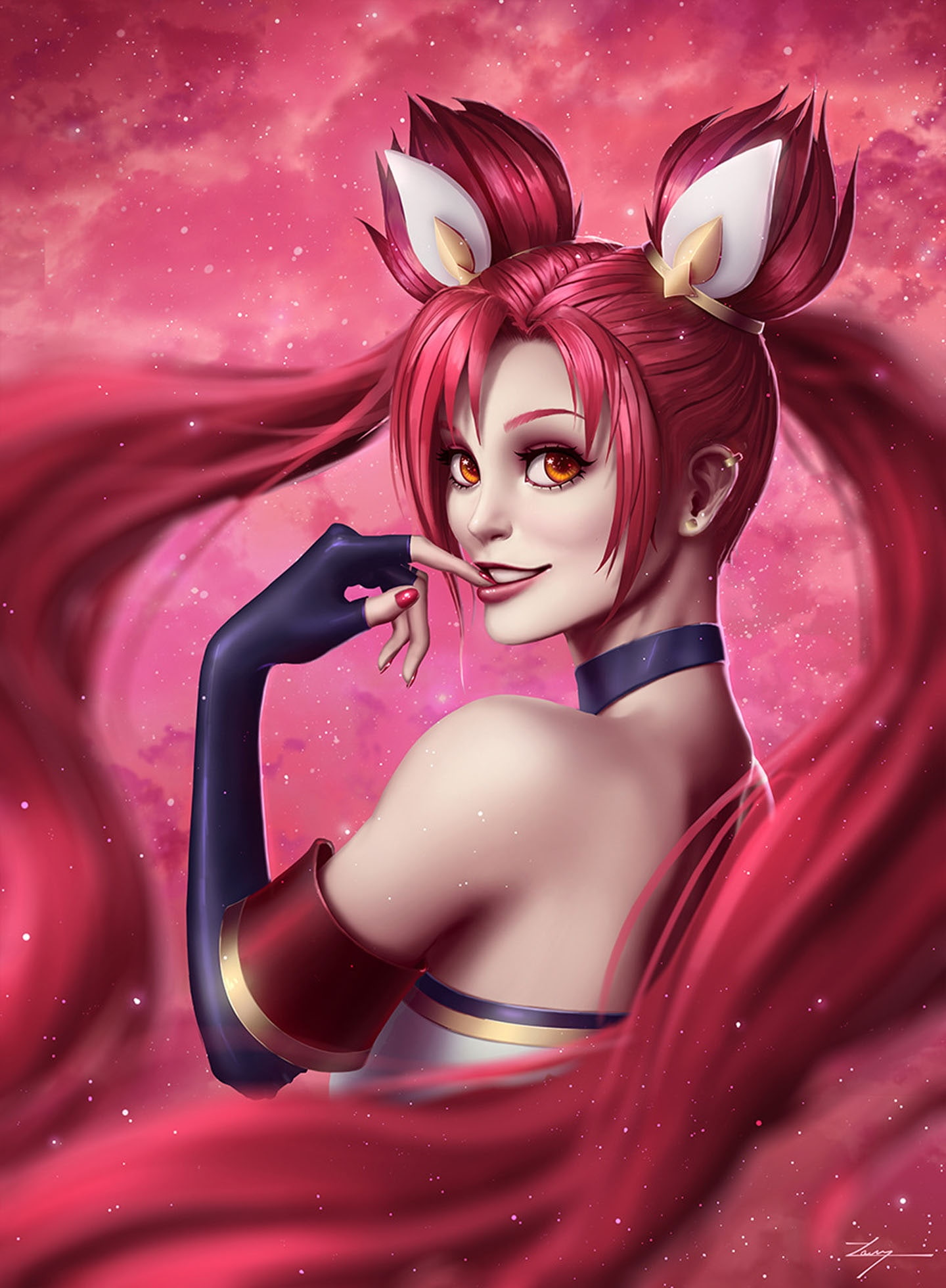 digital, 1080P, girl, legends, guardian, painting, art, tumblr, cute, league, lol, beautiful, jinx, skin, artist, star, portait, redhair, pretty, fanart, Phone HD Wallpaper