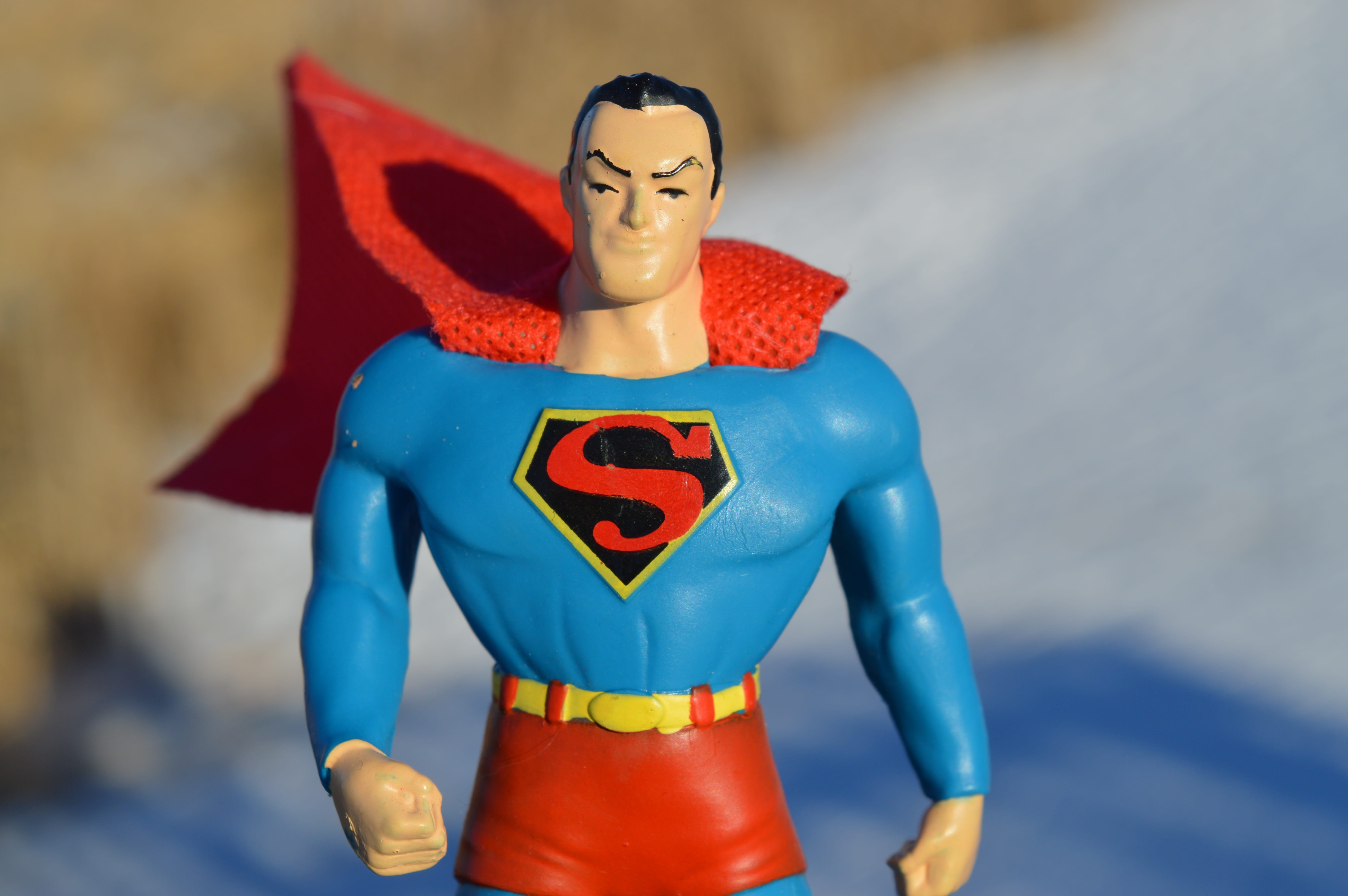 representation, female likeness, red, action figure, blue, toy, focus, powerful, doll, strong, art and craft, 5K, creativity, cape, figurine, hero, success, HD Wallpaper