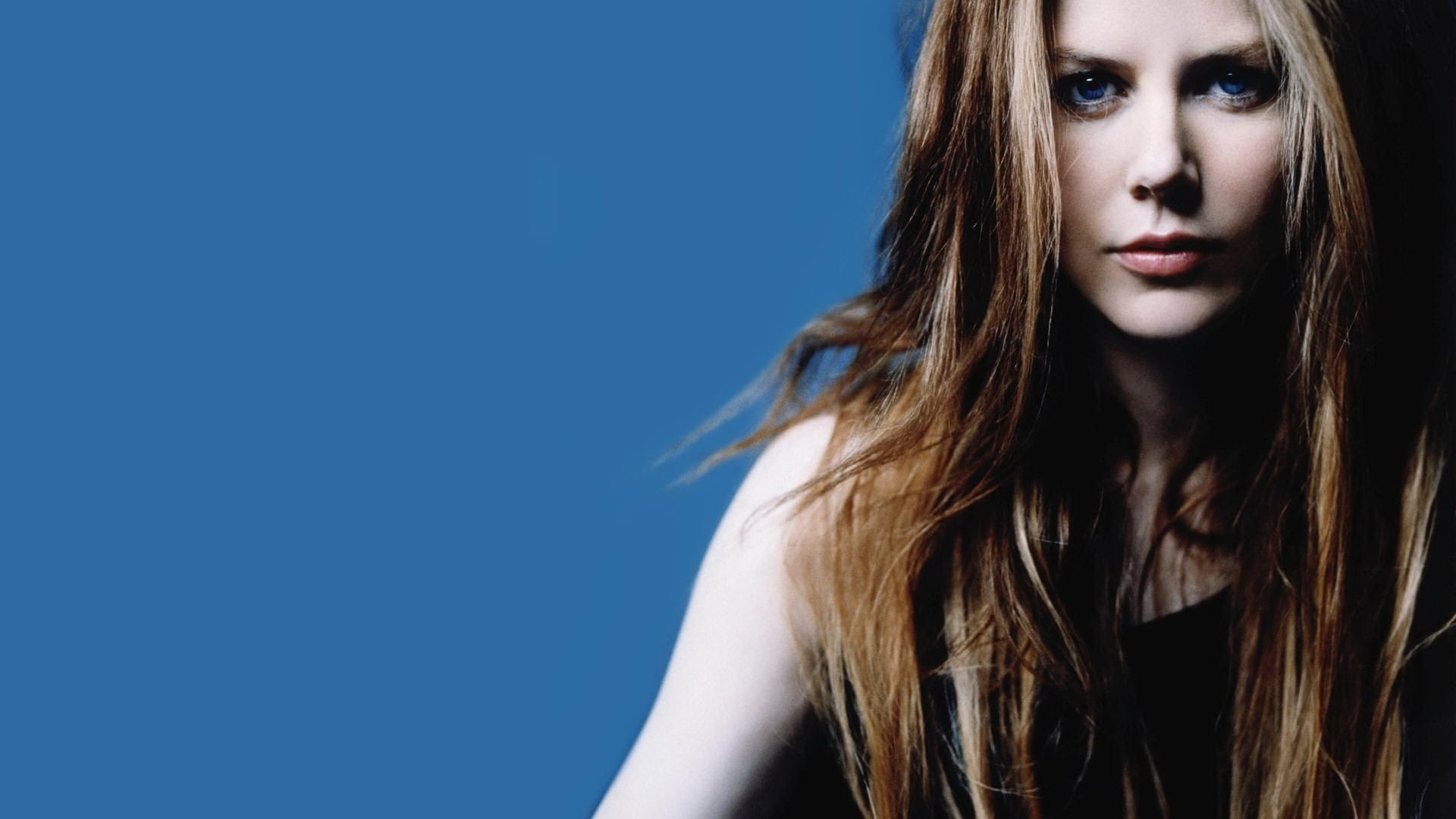 celebrity, portrait, blue background, face, Nicole Kidman, women, 1080P, actress, HD Wallpaper