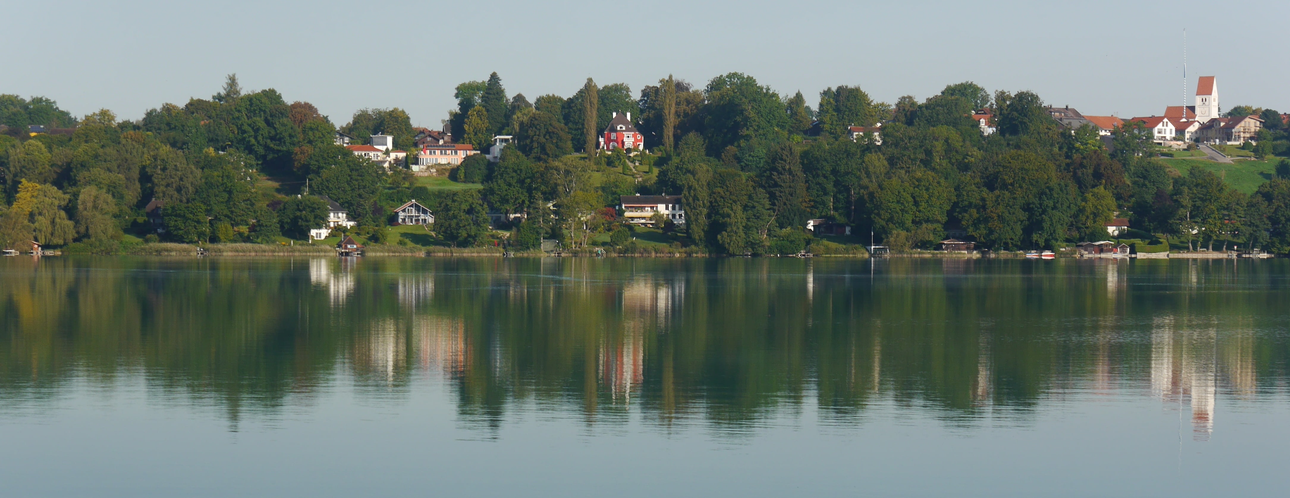 outdoors, 4K, plant, travel destinations, waters, house, tranquil scene, reflection, panoramic picture, sky, water, no people, pilsensee, built structure, HD Wallpaper