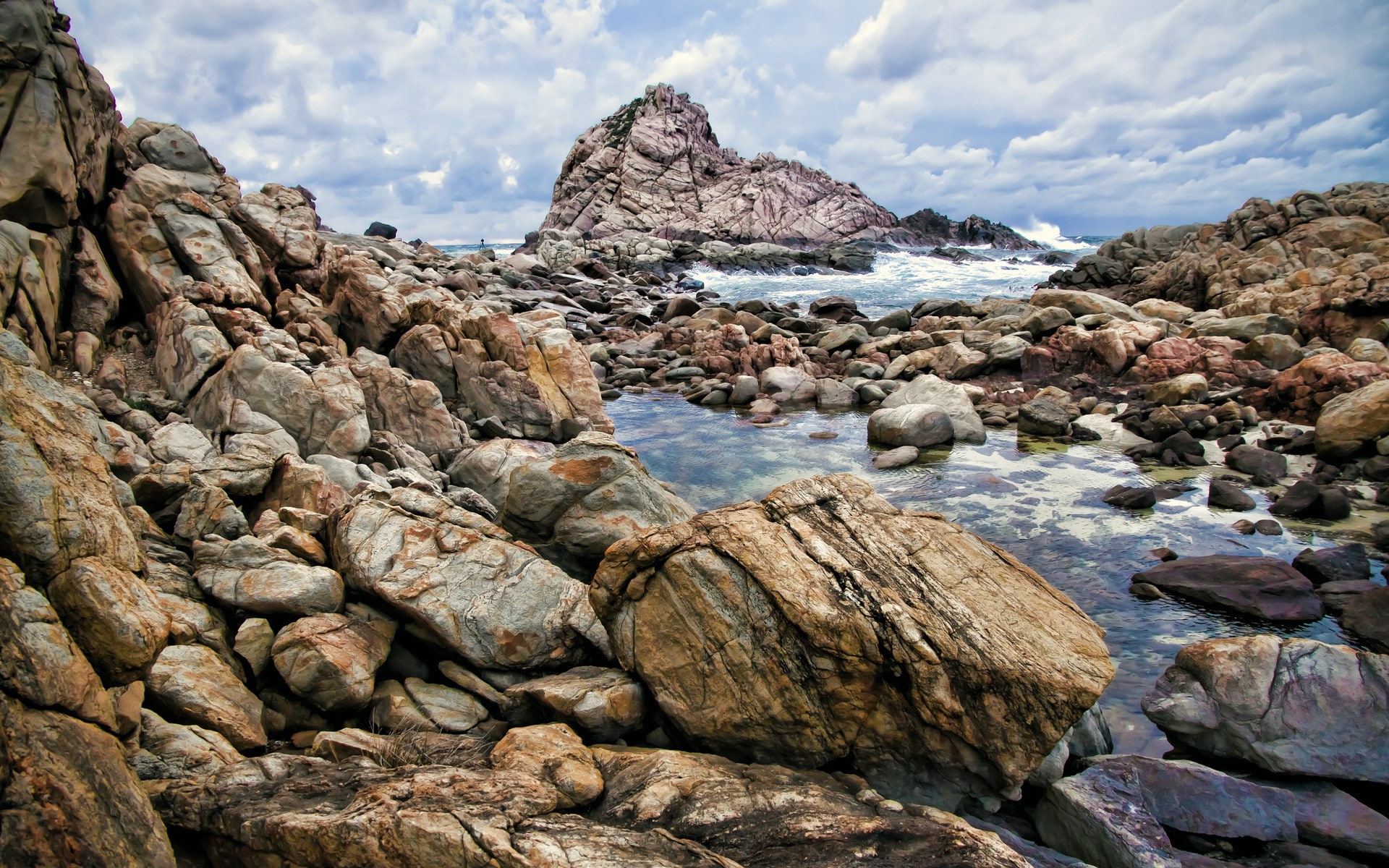 background image hd nature scene 1920x1200, water, solid, land, 1080P, rocky coastline, mountain, rock formation, cloud - sky, rock - object, tranquility, HD Wallpaper