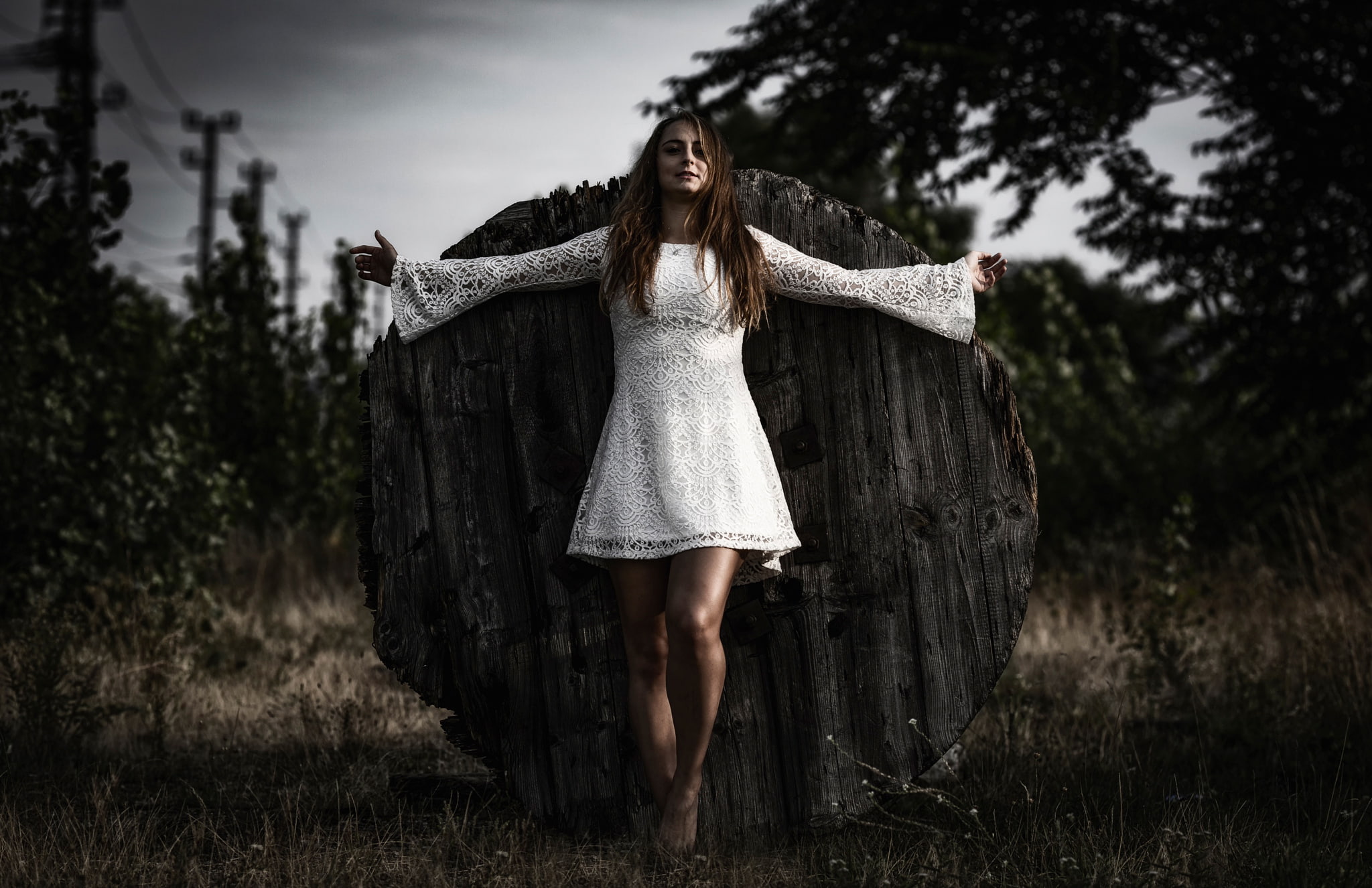 photographer, dress, Matthaeus Anton Schmid, Nina Kummer, legs, girl, Jesus Christ Pose, 1080P, HD Wallpaper