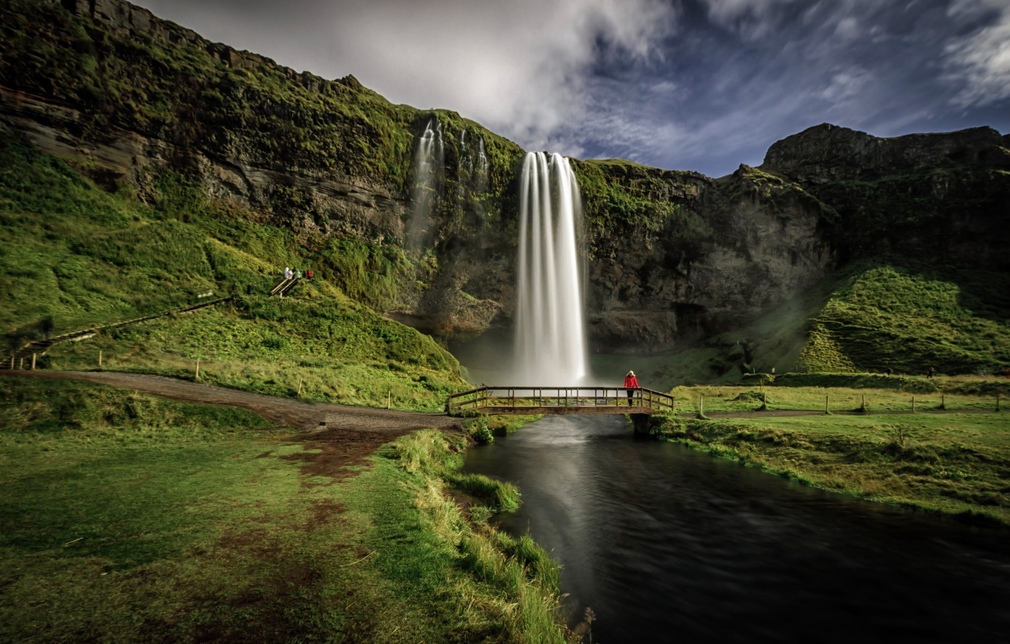 Iceland, bridge, rocks, waterfall, Seljalandsfoss, river, 1080P, HD Wallpaper