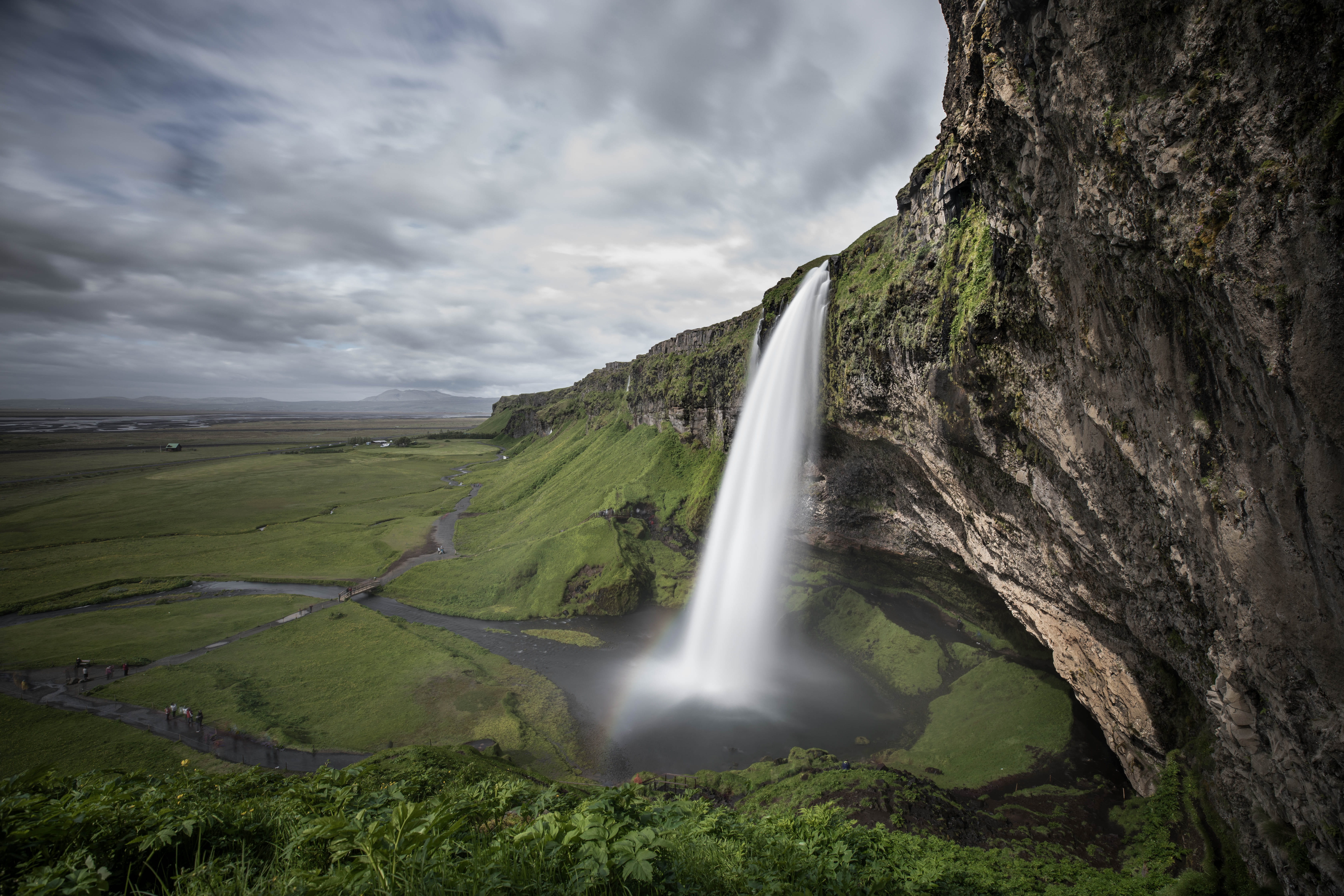 waterfall, green Color, rock, photography, power in nature, flowing water, river, flowing, no people, scenics, iceland, long exposure, stream, water, 5K, HD Wallpaper