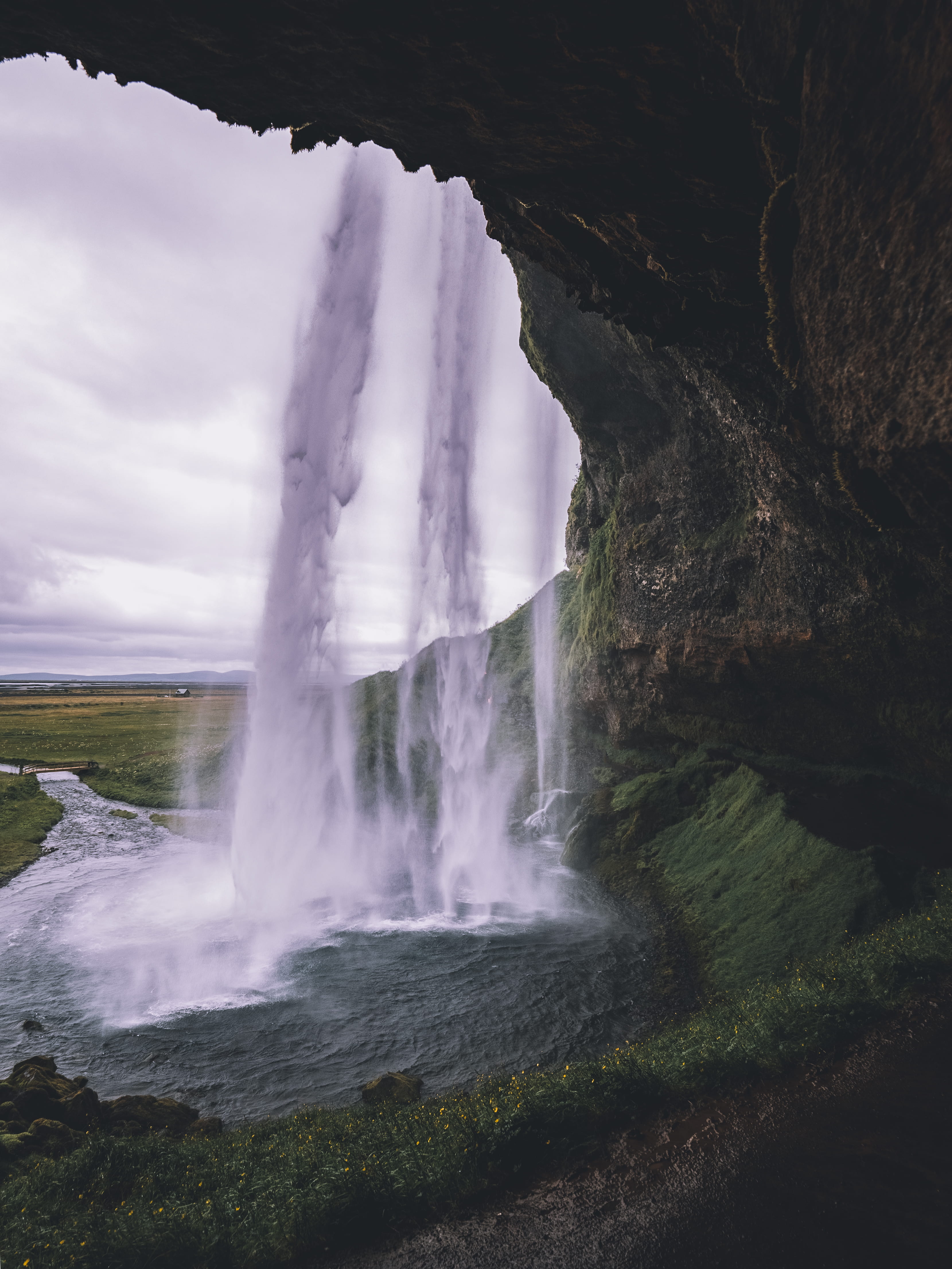 rock - object, rock formation, grass, nature, motion, non-urban scene, seljalandsfoss, long exposure, rock, 4K, beauty in nature, outdoors, land, day, Phone HD Wallpaper