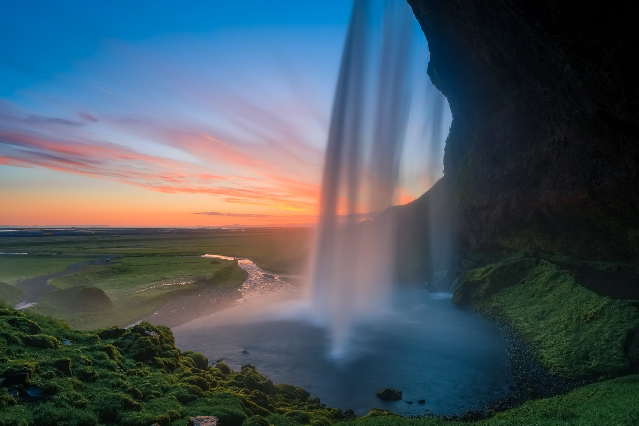 Iceland, 1080P, Seljalandsfoss, rocks, sunset, waterfall, HD Wallpaper