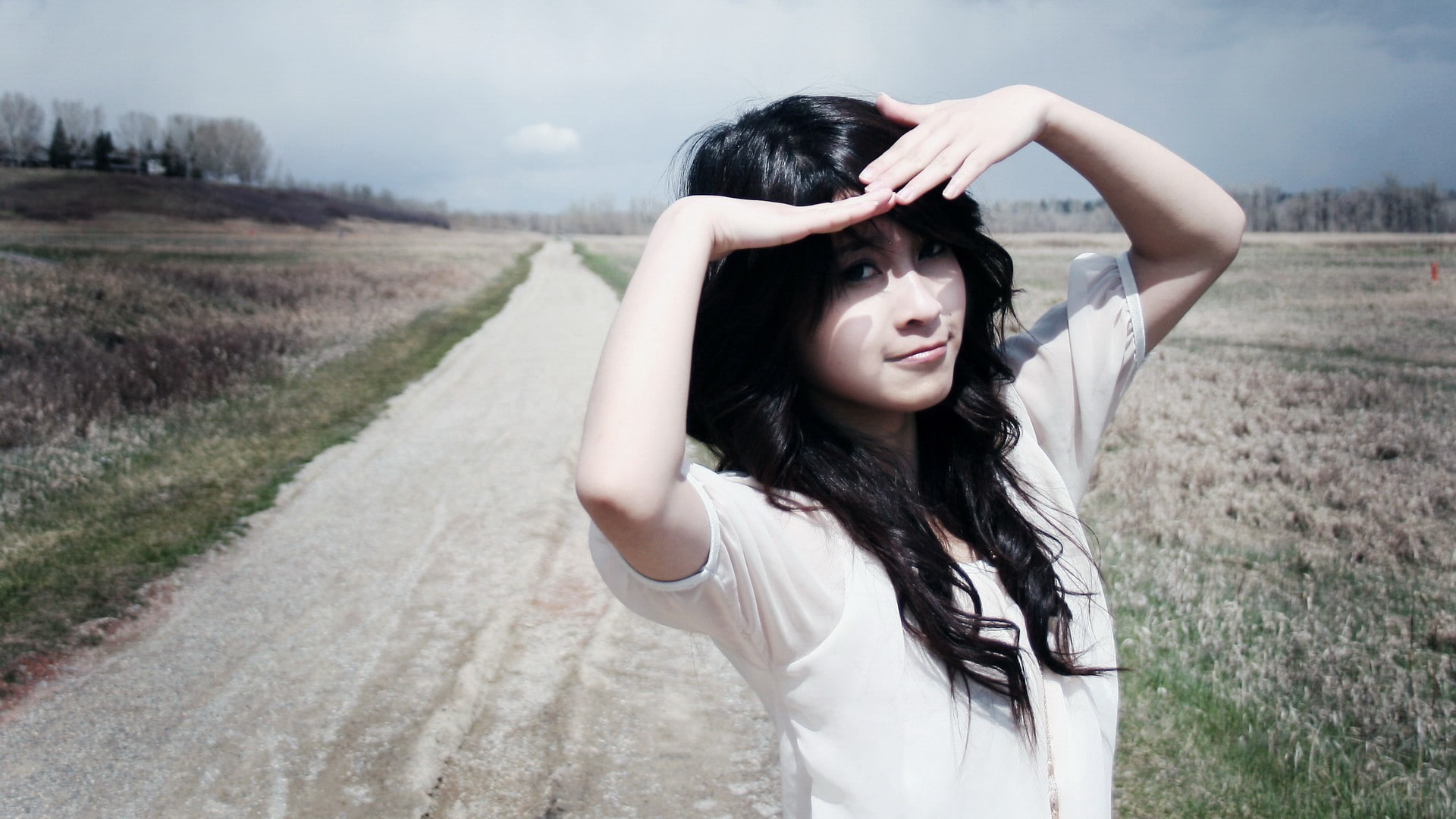 one person, road, outdoors, women outdoors, landscape, nature, young adult, 1080P, field, young women, hair, portrait, land, sadness, contemplation, adult, HD Wallpaper