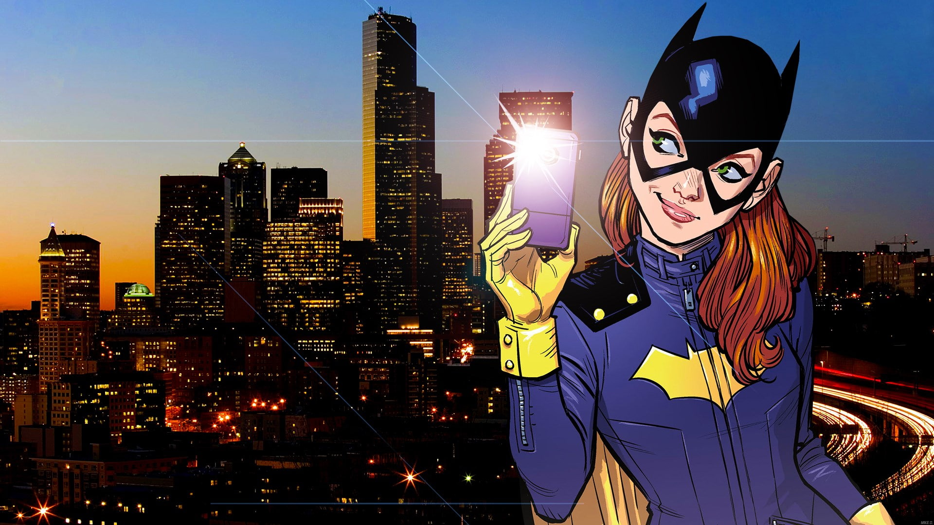 beautiful woman, architecture, building, batgirl, office building exterior, adult, skyscraper, hairstyle, cityscape, women, one person, smiling, young adult, HD Wallpaper