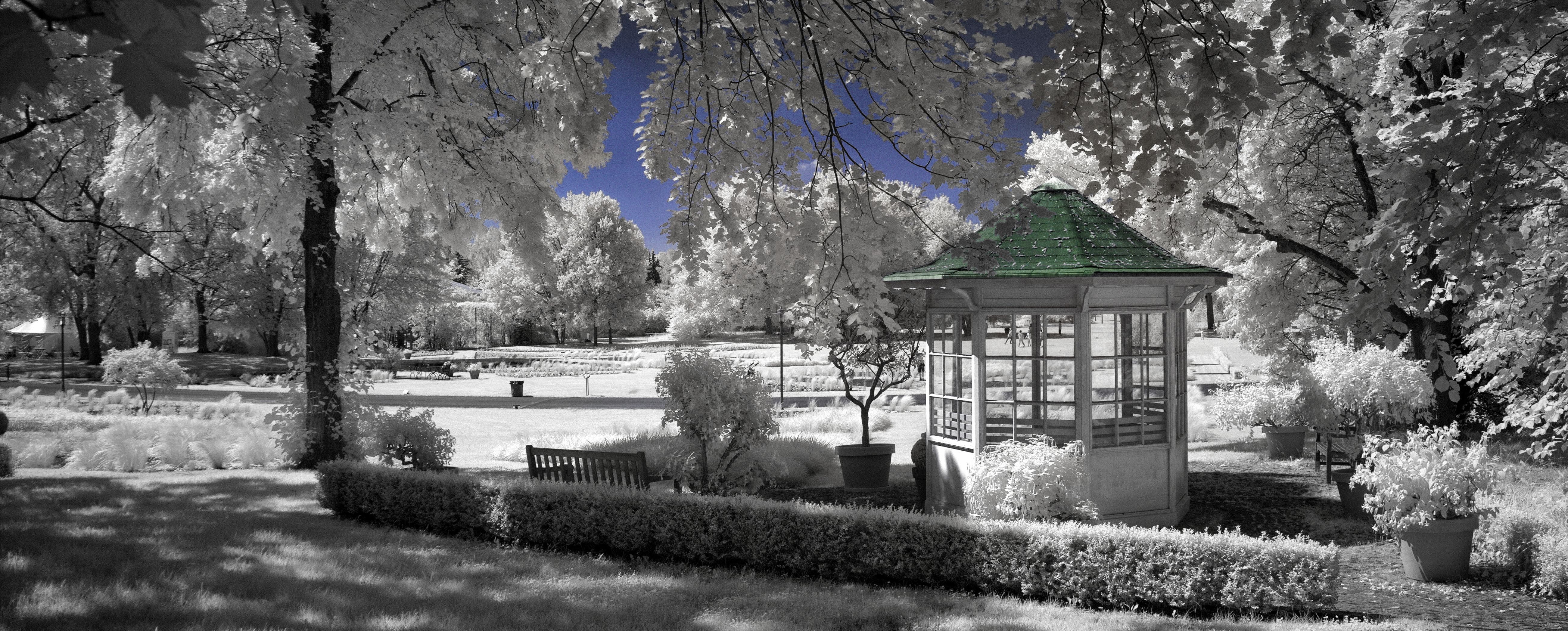 snowing, nature, berlin, britz garden, special, infra red, architecture, no people, 5K, tree, surreal, pavilion, building, winter, park, beauty in nature, HD Wallpaper