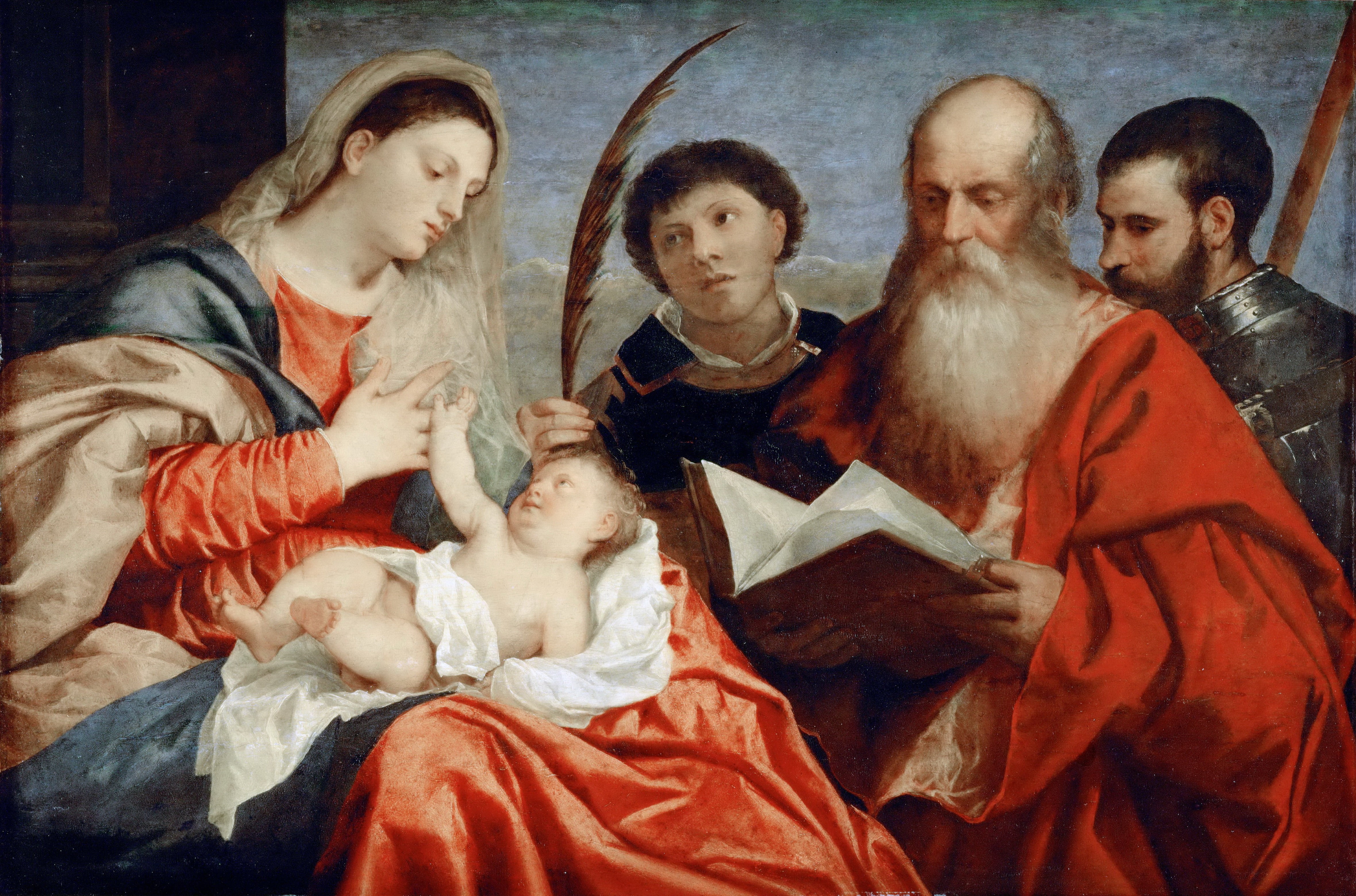 St. Stephen, 1520 approx., The Madonna and child, 4K, Titian Vecellio, St. Jerome and St. Mauritius, HD Wallpaper