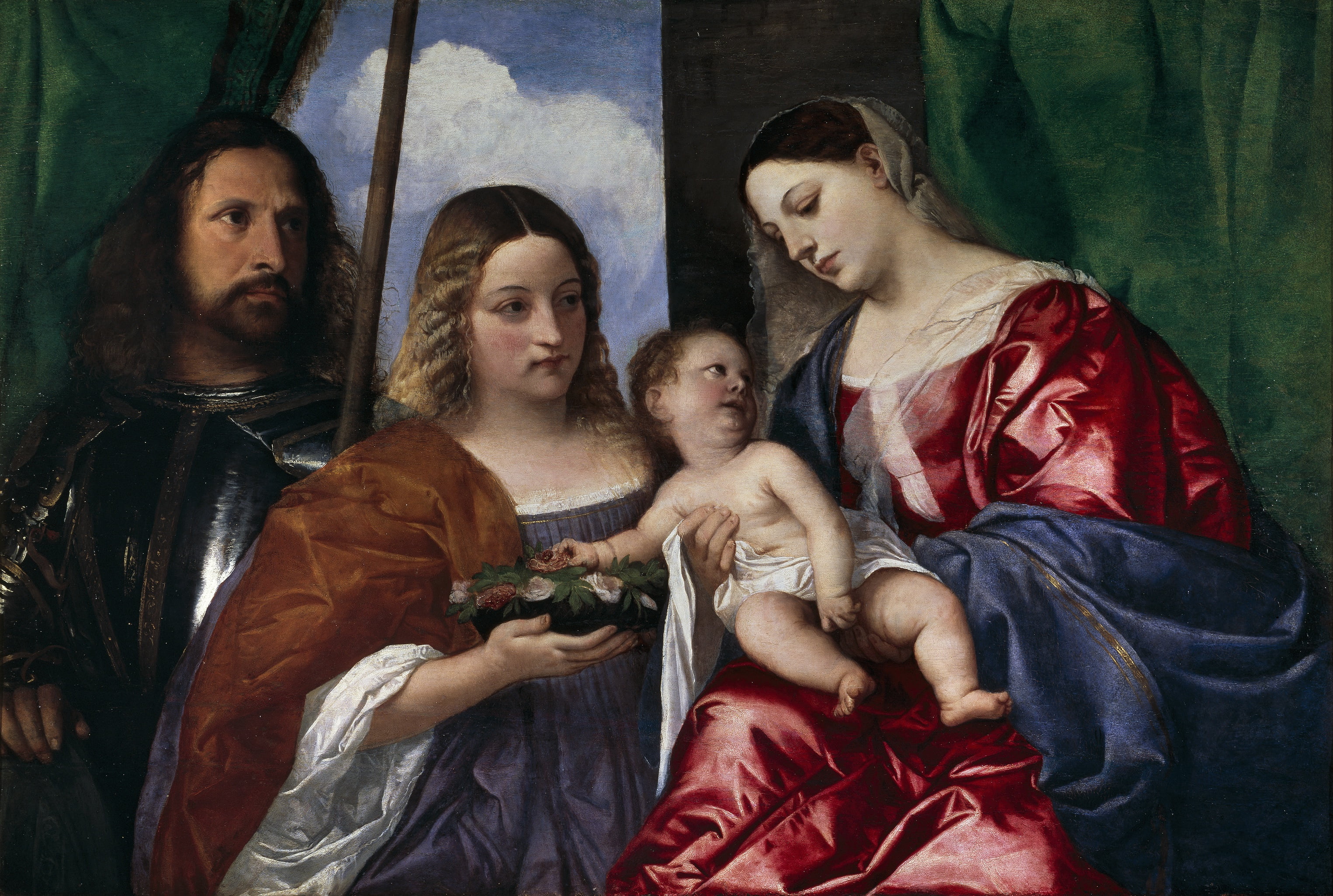 Titian Vecellio, between 1516 and 1520, St. Dorothea and St. George, 2K, The Madonna and child, HD Wallpaper