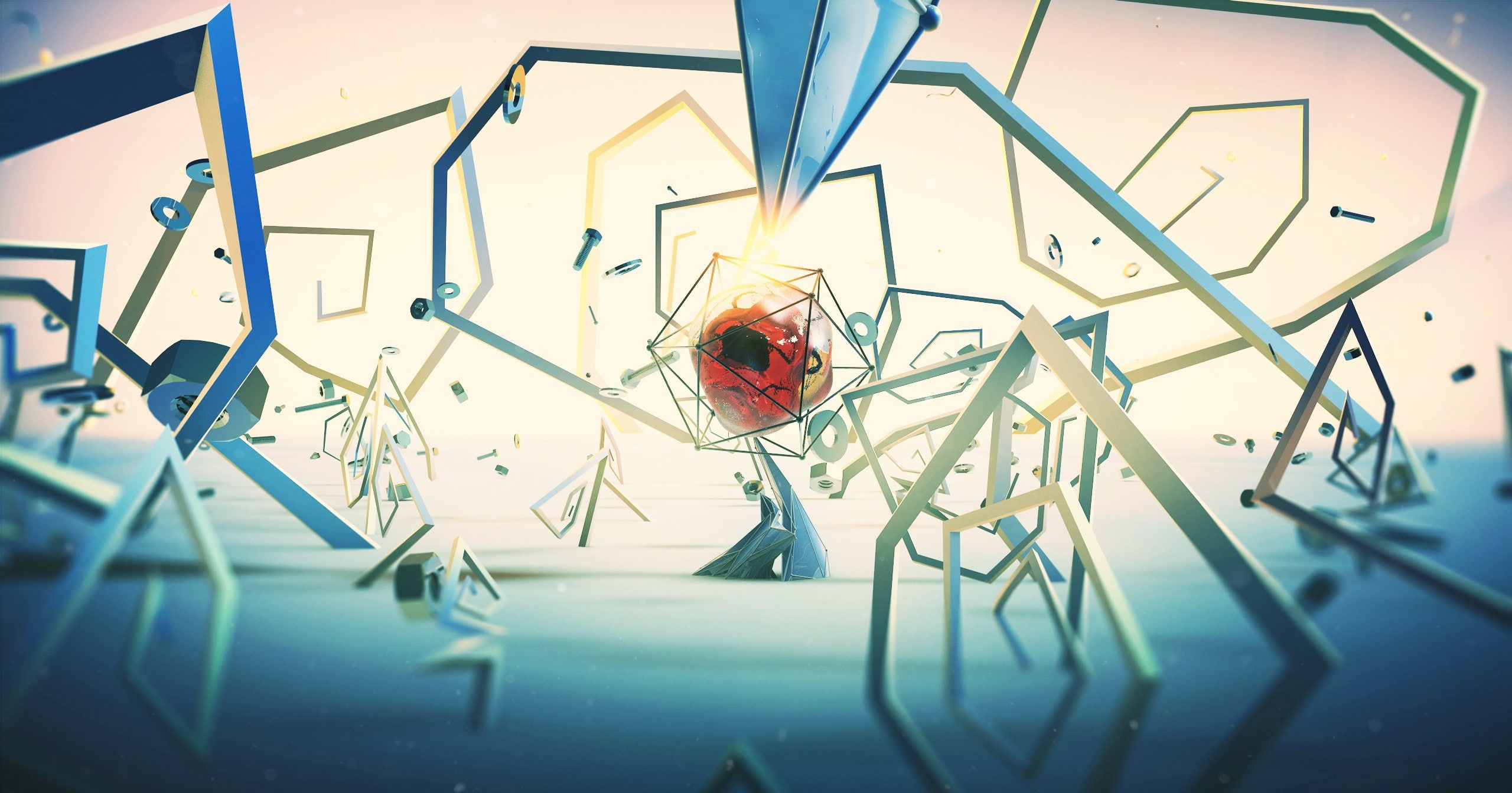render, shapes, 2K, lines, abstract, digital art, HD Wallpaper