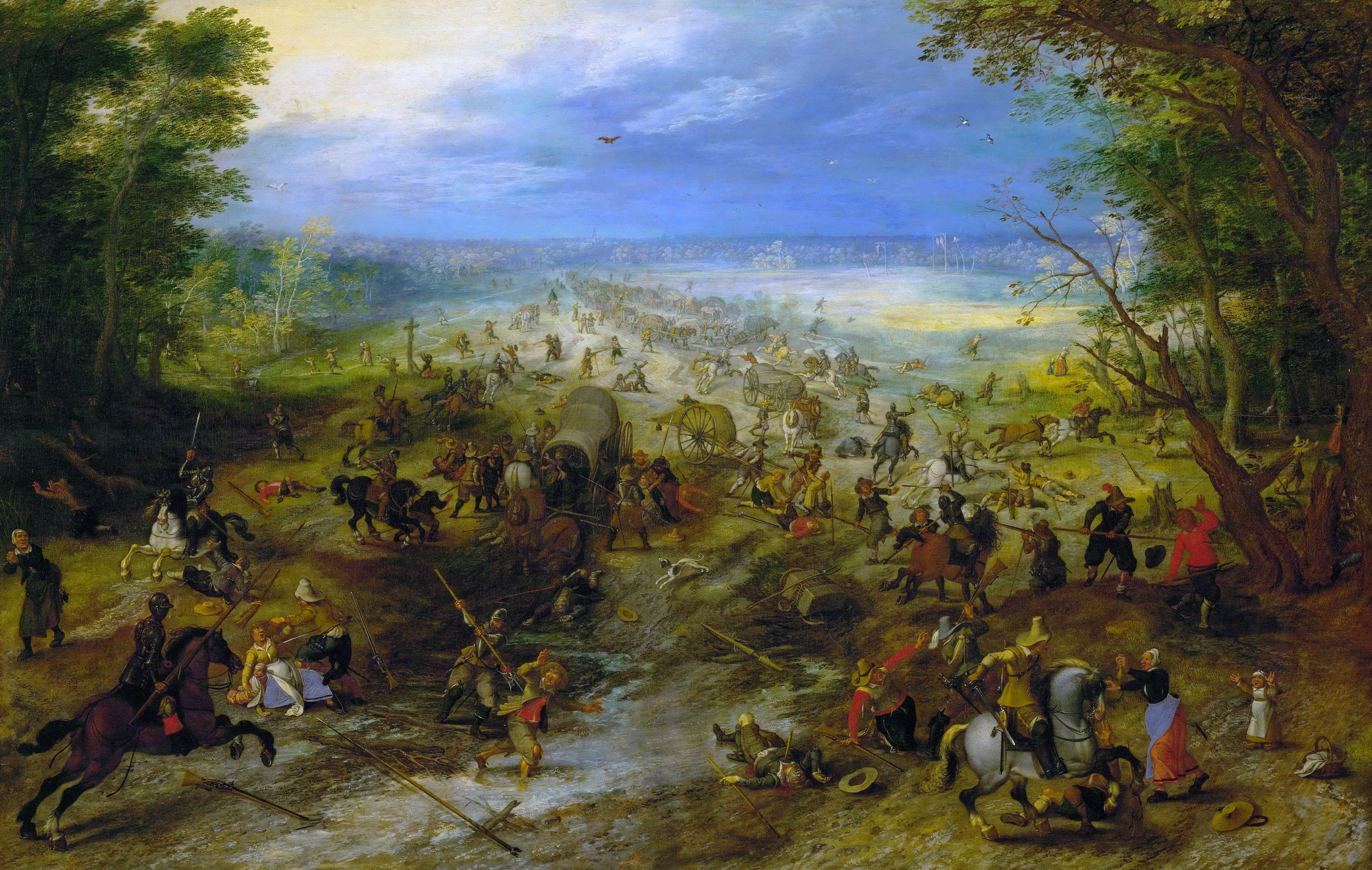 genre, Jan Brueghel the elder, picture, Ambush, 2K, HD Wallpaper