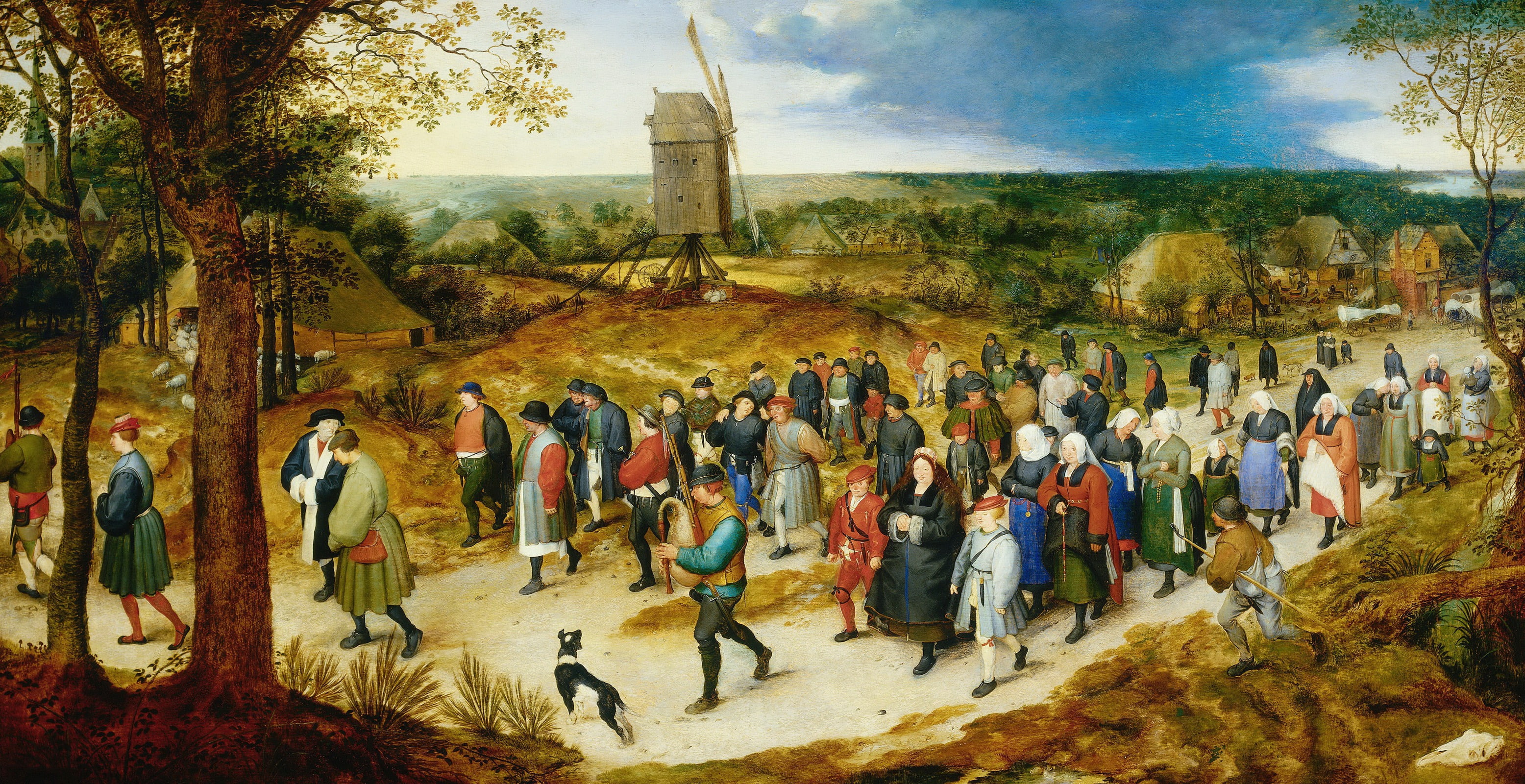 2K, picture, windmill, The Wedding Procession, Jan Brueghel the elder, genre, HD Wallpaper