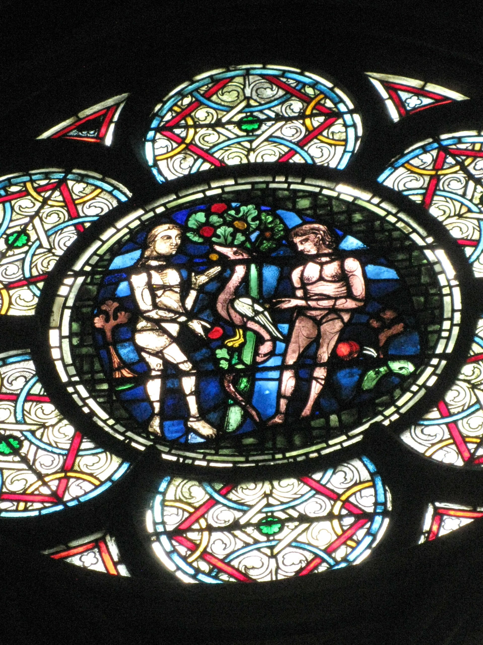 belief, spirituality, stained glass, religion, close-up, glass - material, place of worship, indoors, paris, female likeness, design, human representation, Phone HD Wallpaper