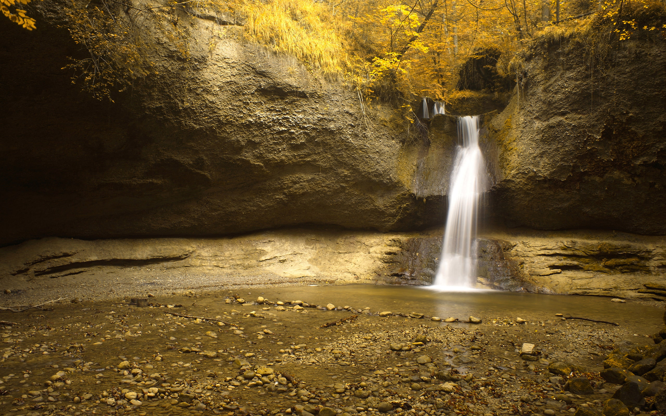 sony, garden, longexposure, sonya100, waterfalls, brown, water, trees, nature, eden, kemptthalswitzerland, photography, landscape, 2K, switzerland, forest, HD Wallpaper