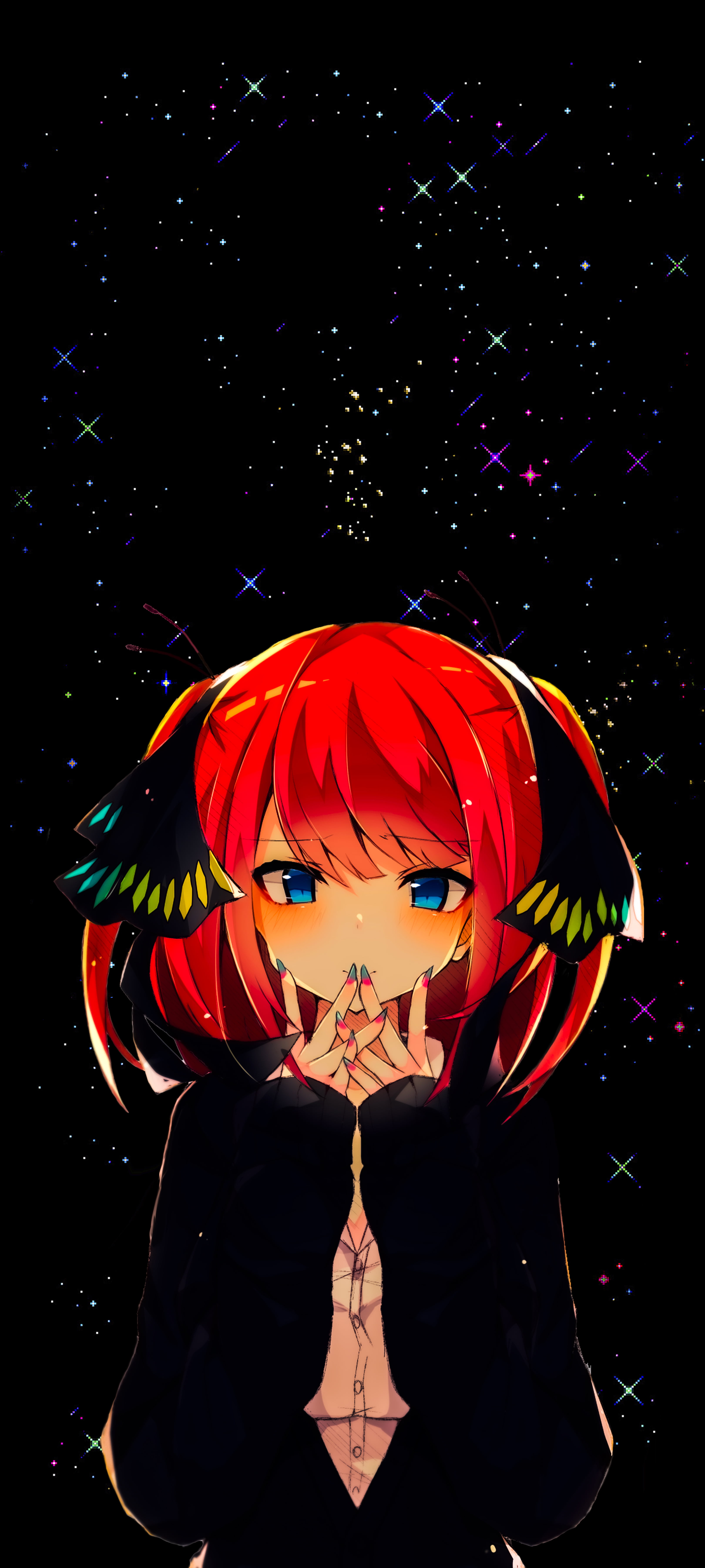 5K, Gotoubun no Hanayome, dark, stars, anime girls, Nakano Nino, space, Phone HD Wallpaper