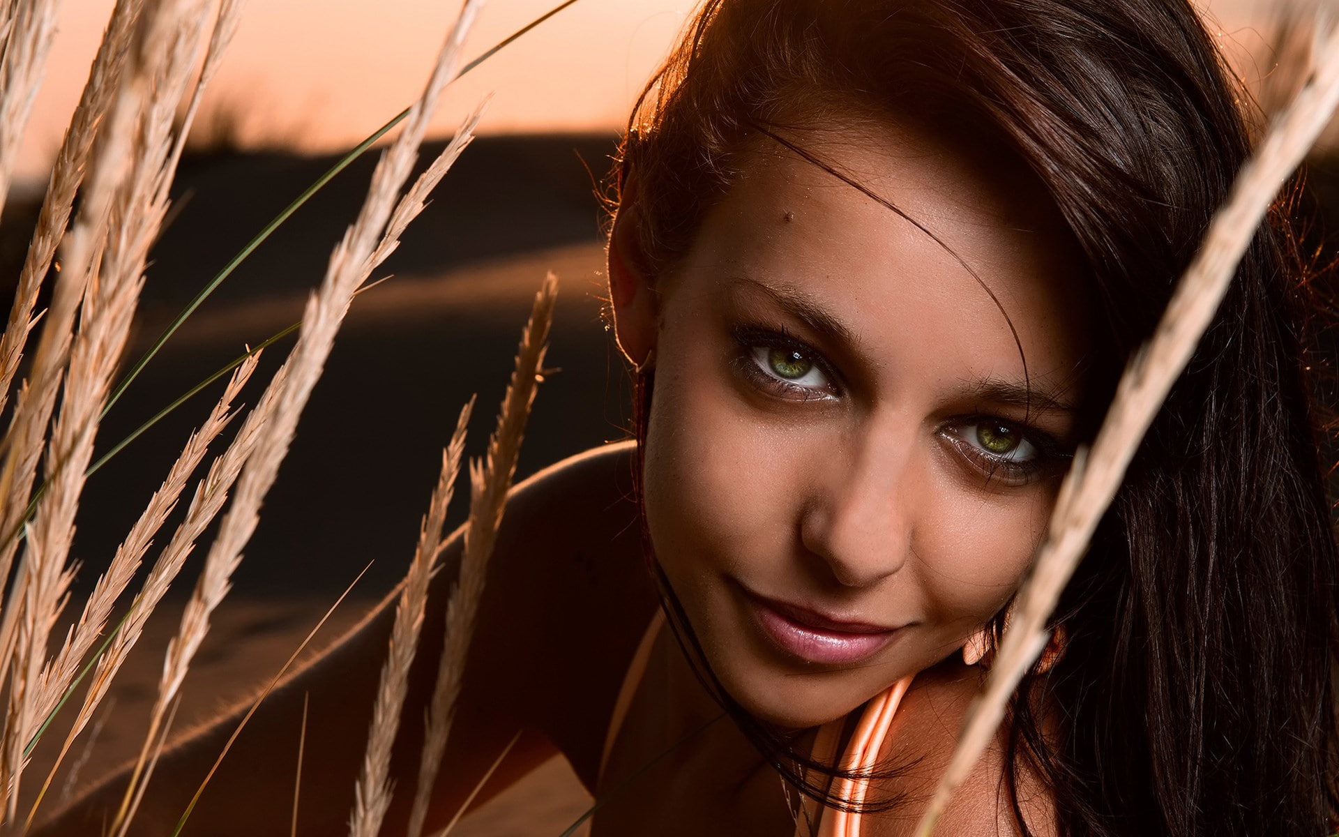 headshot, looking at camera, young women, outdoors, long hair, front view, beautiful people, beauty, girl picture 1920x1200, 1080P, nature, brown hair, HD Wallpaper