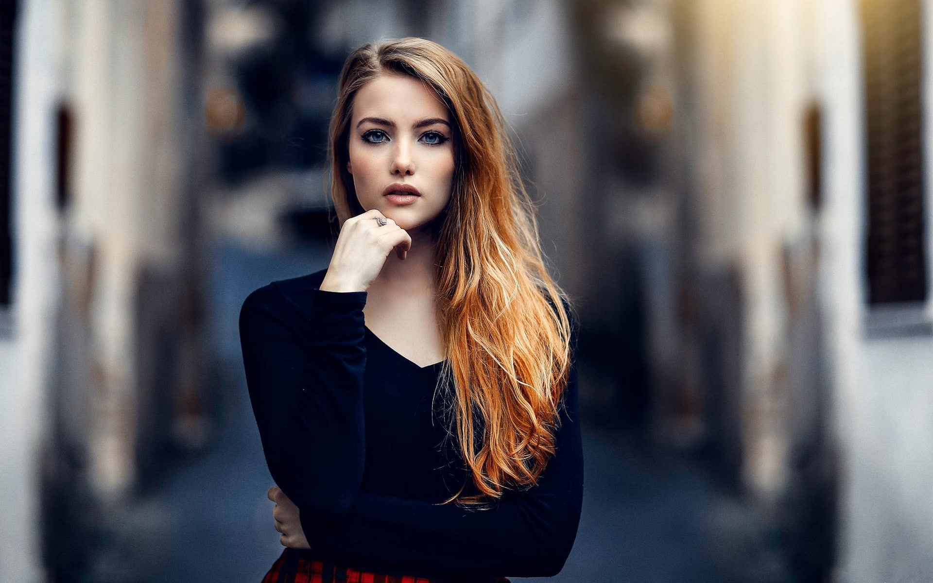 beauty, portrait, hairstyle, adult, elegance, beautiful people, standing, young adult, blond hair, young women, one person, contemplation, fashion, picture girl 1920x1200, HD Wallpaper