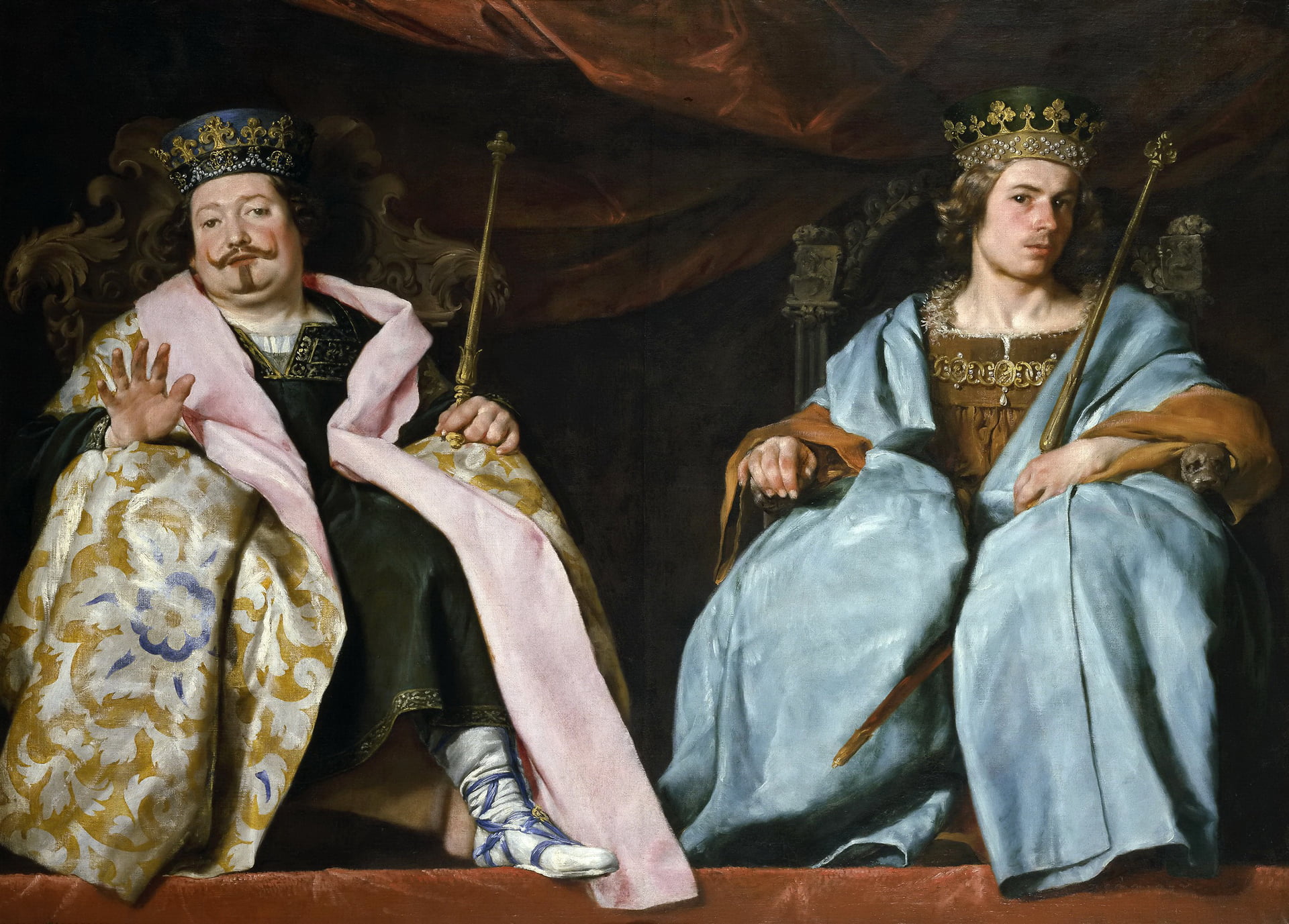 sitting, females, Two Of The King Of Spain, genre, craft, looking at camera, picture, Alonso Cano, women, creativity, mature adult, men, two people, portrait, HD Wallpaper