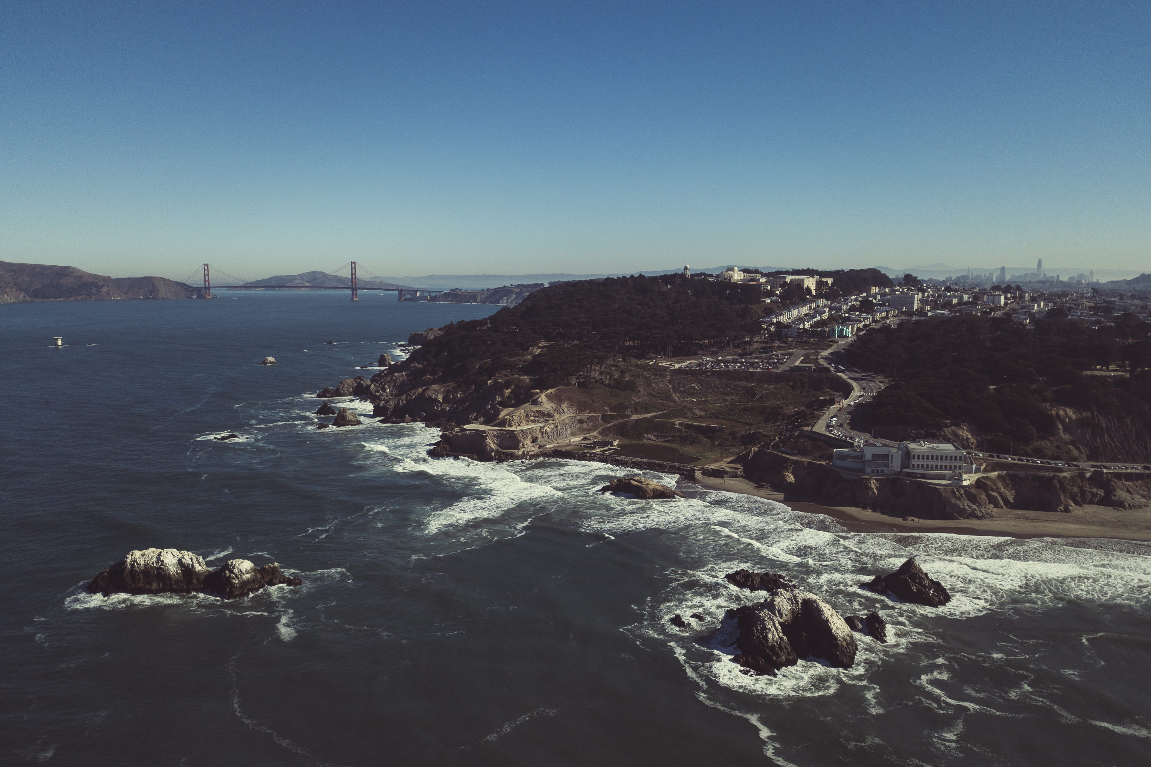 usa, bay area, dji mavic, nature, day, sky, travel destinations, america, motion, architecture, scenics - nature, golden gate, pacific, drone, rock, san francisco, HD Wallpaper