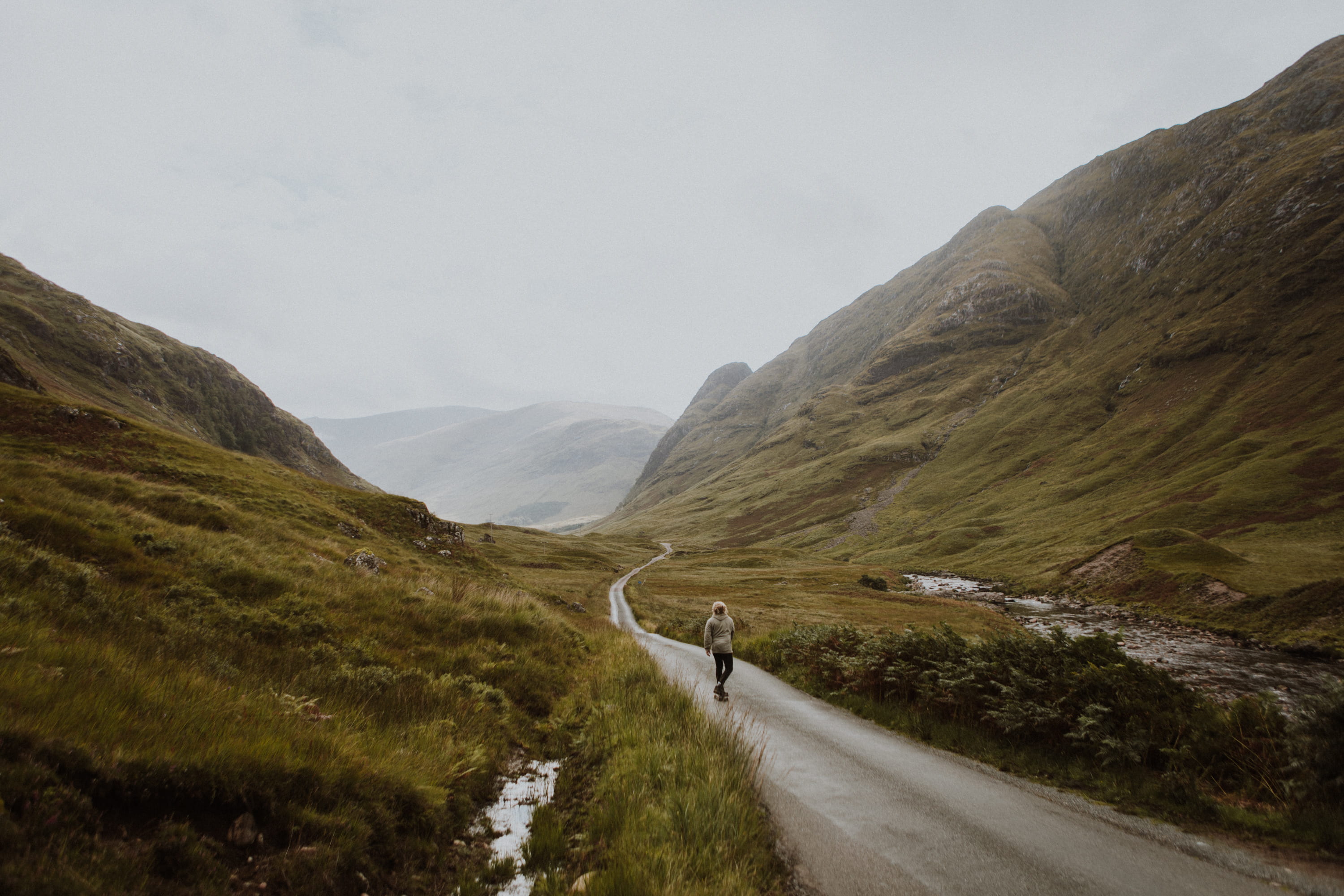no people, mountain, fog, explpre, cliff, winding road, tranquil scene, remote, scenics - nature, mist, direction, skateboarding, outdoors, mountain road, HD Wallpaper