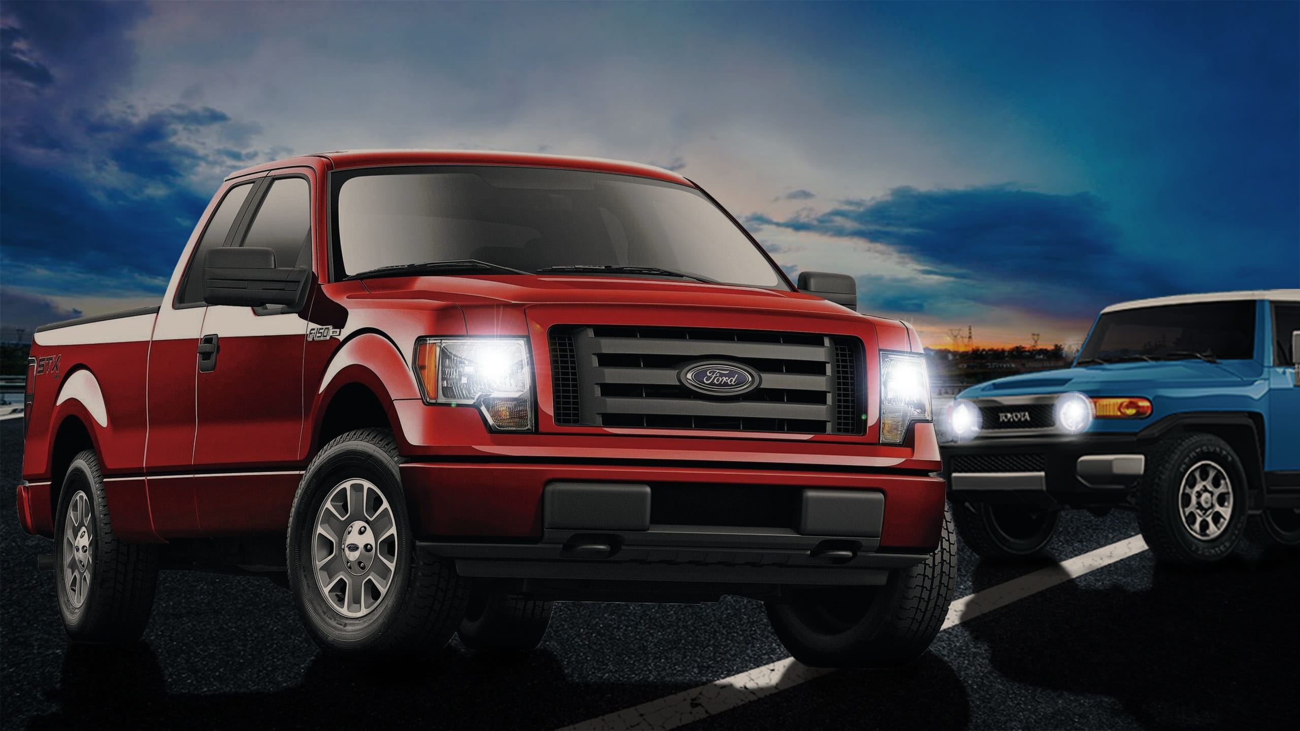 ford, truck, headlight, outdoors, day, responsibility, extended, car, scale, motor vehicle, cab, red car, image, background, people, photoshop, transportation, HD Wallpaper