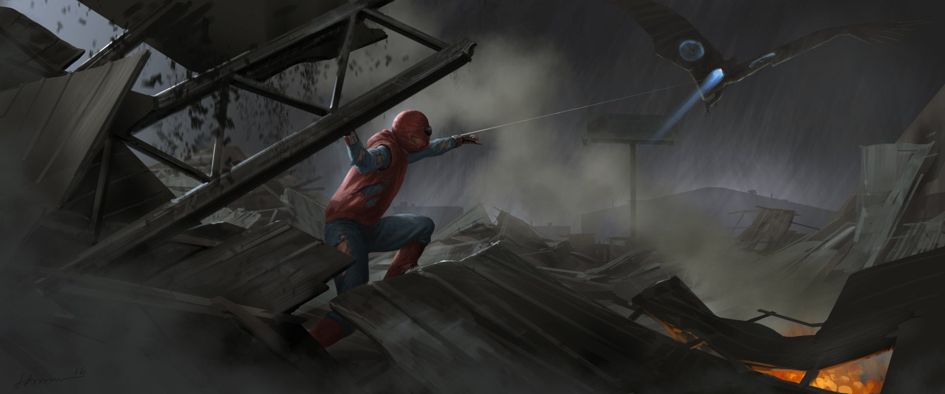 occupation, factory, smoke - physical structure, architecture, 1080P, one person, industry, standing, Vulture (Marvel Comics), metal industry, Spider-Man: Homecoming, HD Wallpaper