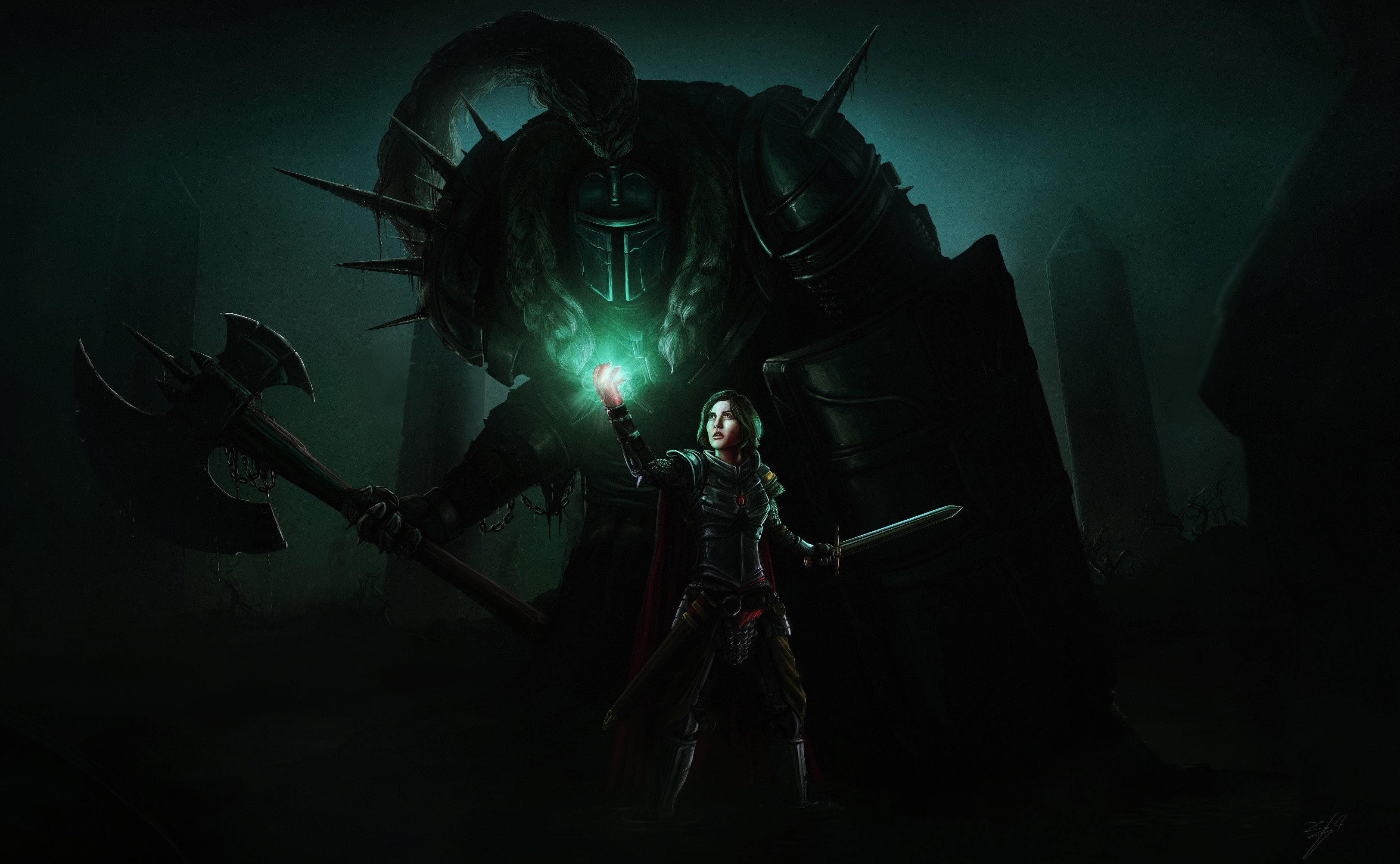 aggression, women, human arm, illuminated, indoors, nature, holding, weapon, warrior, standing, night, adult, fantasy art, waist up, people, clothing, artwork, HD Wallpaper