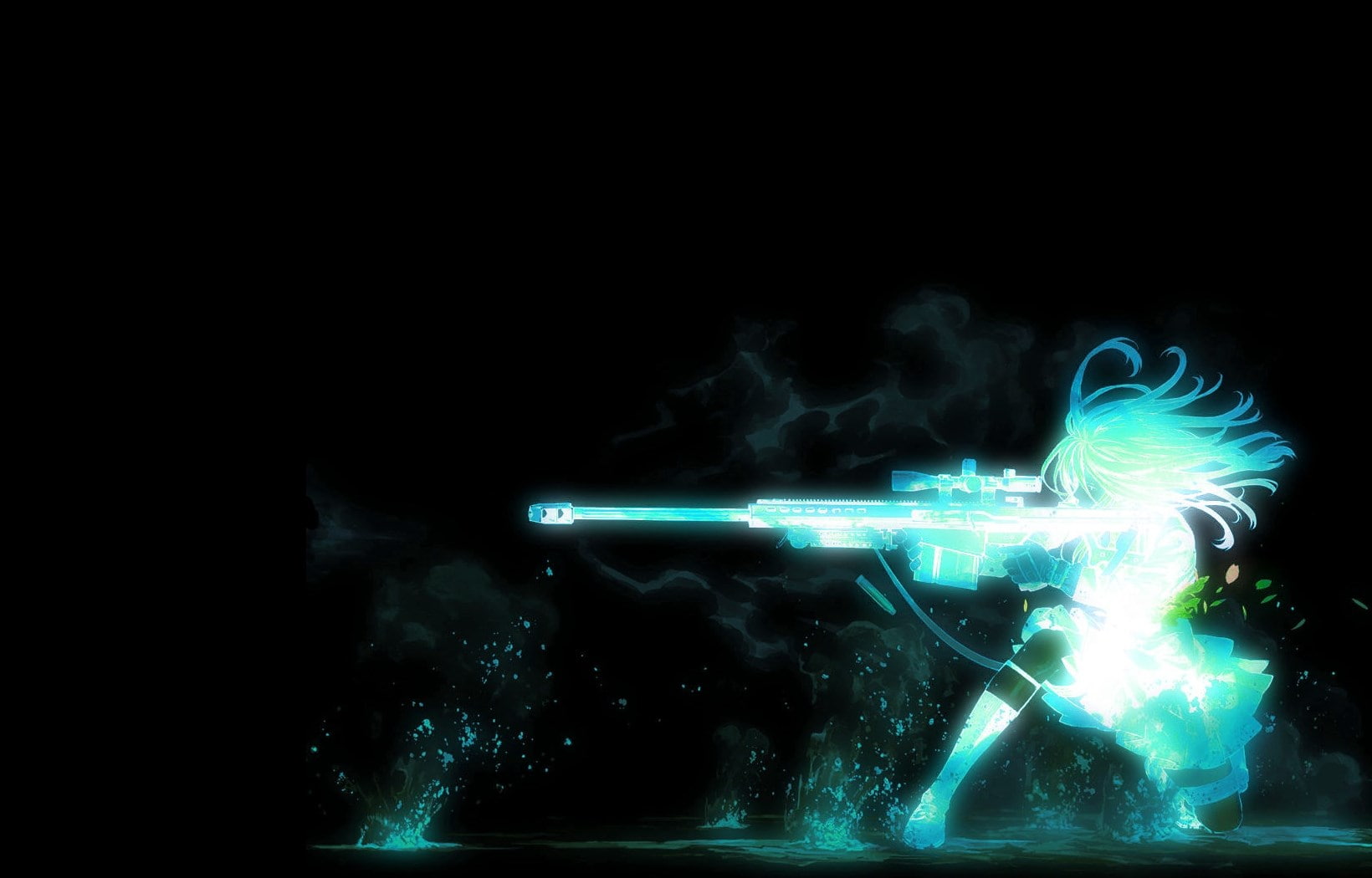 lighting equipment, gun, dark, light, electric lamp, no people, electricity, outdoors, weapon, green color, gunslinger girl, illuminated, fuel and power generation, HD Wallpaper