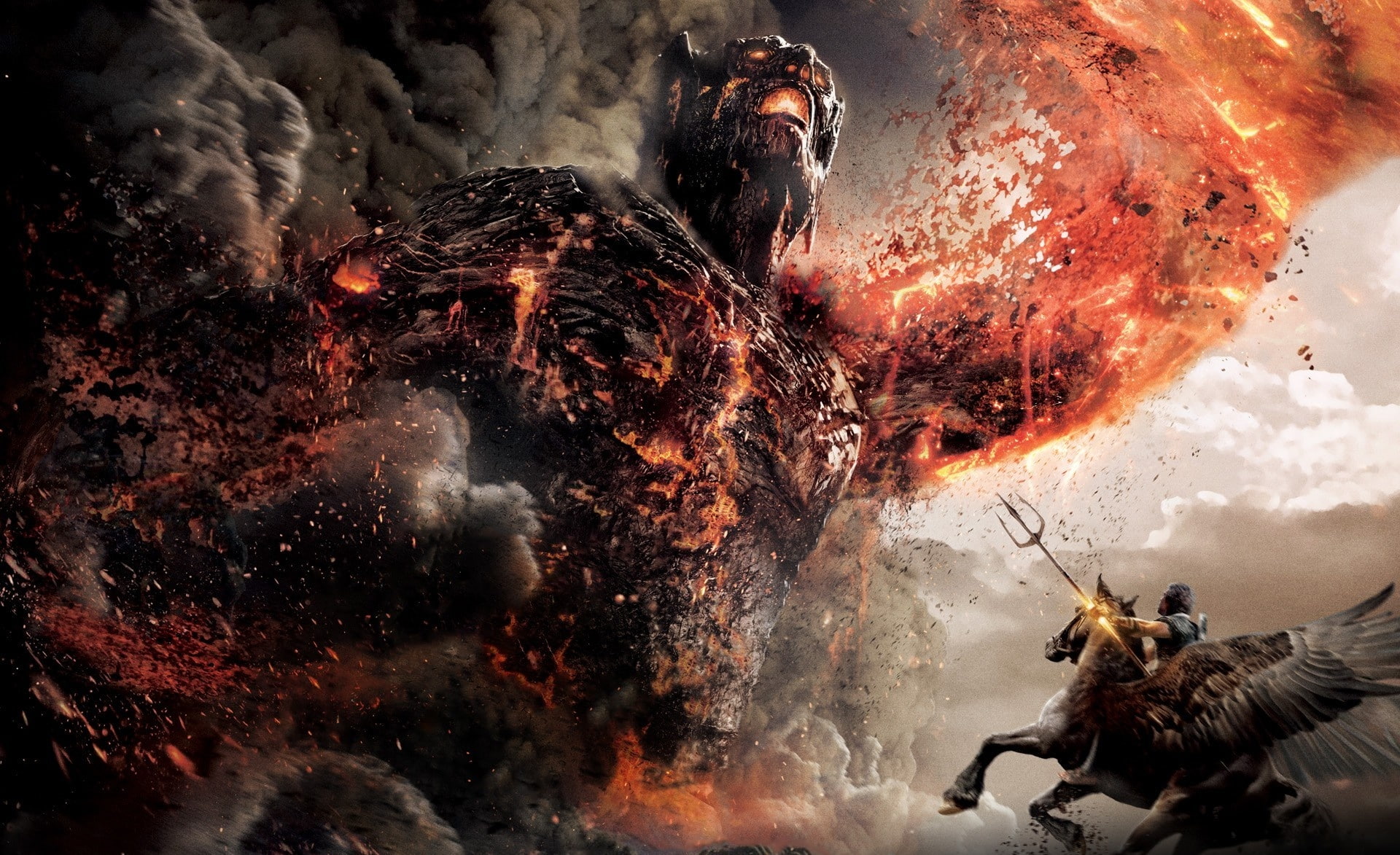 wreath of the titan, water, motion, exploding, adult, fire, weath, wrath, 1080P, Film, flame, nature, titans, 2012, holding, men, Movies, communication, HD Wallpaper