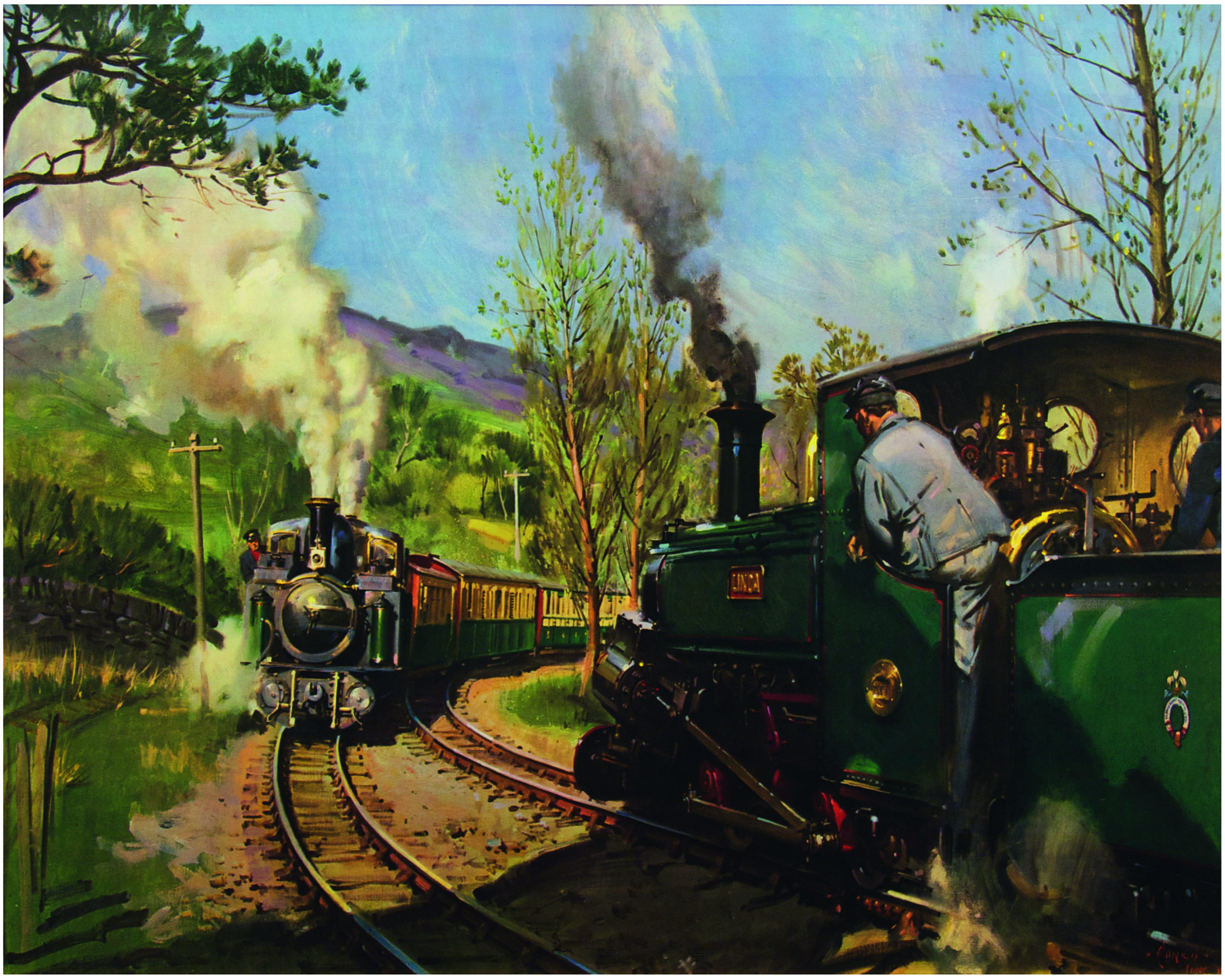 FFESTINIOG RAILWAY, the artist Terence Cuneo, oil, picture, «THE PASS TRACK, WALES», canvas, 4K, HD Wallpaper