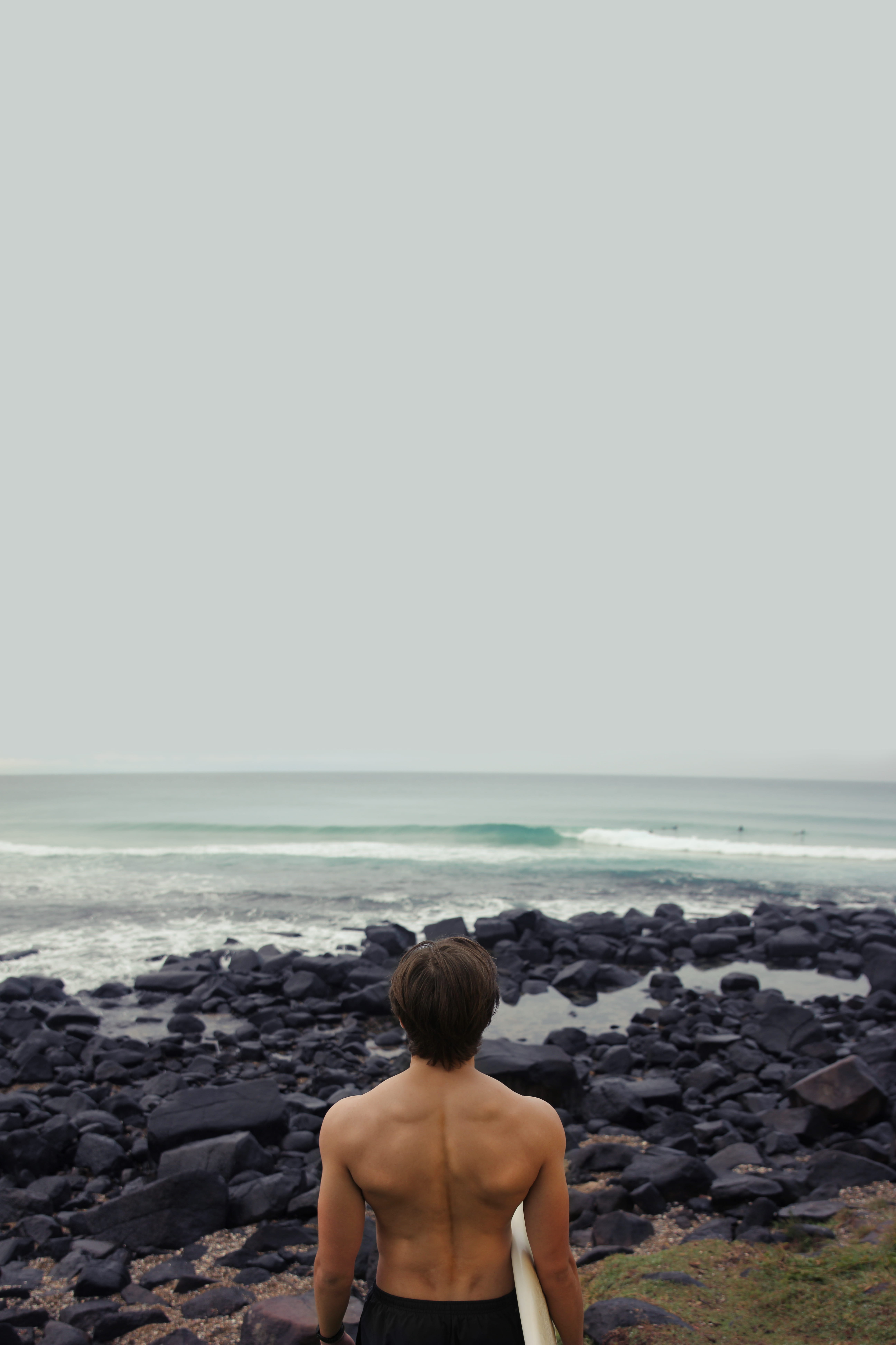 looking at view, wave, rear View, daytime, rock, one woman only, beach, horizon over water, front, image Type, natural Phenomenon, sea, young Men, people, Phone HD Wallpaper