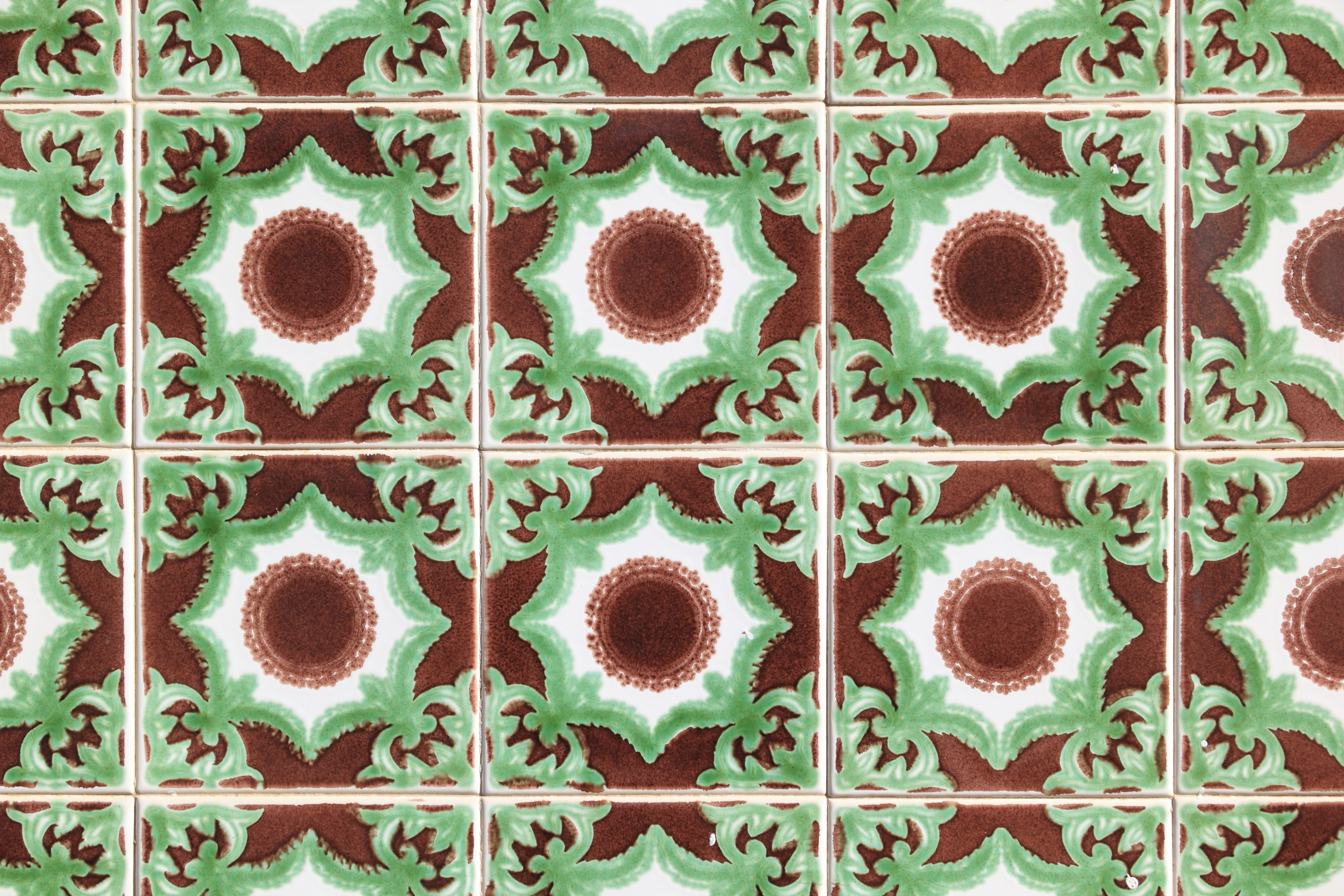 ornate, plant part, repetition, Tiles, Covering, green color, Portugal, directly above, pattern, leaf, side by side, full frame, Wall, architecture, regular, HD Wallpaper