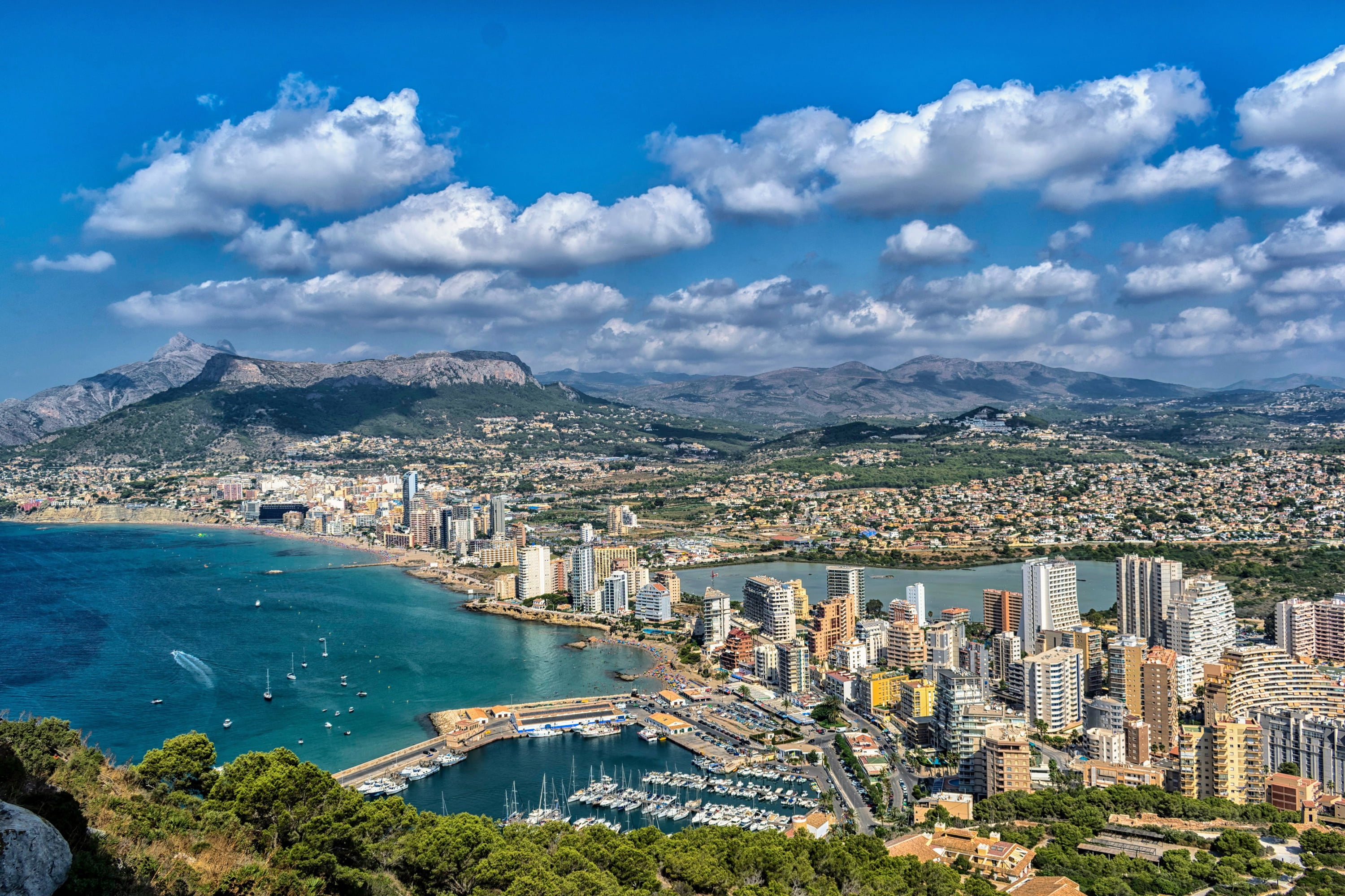 Spain, pier, coast, home, Calpe Alicante, 2K, HD Wallpaper